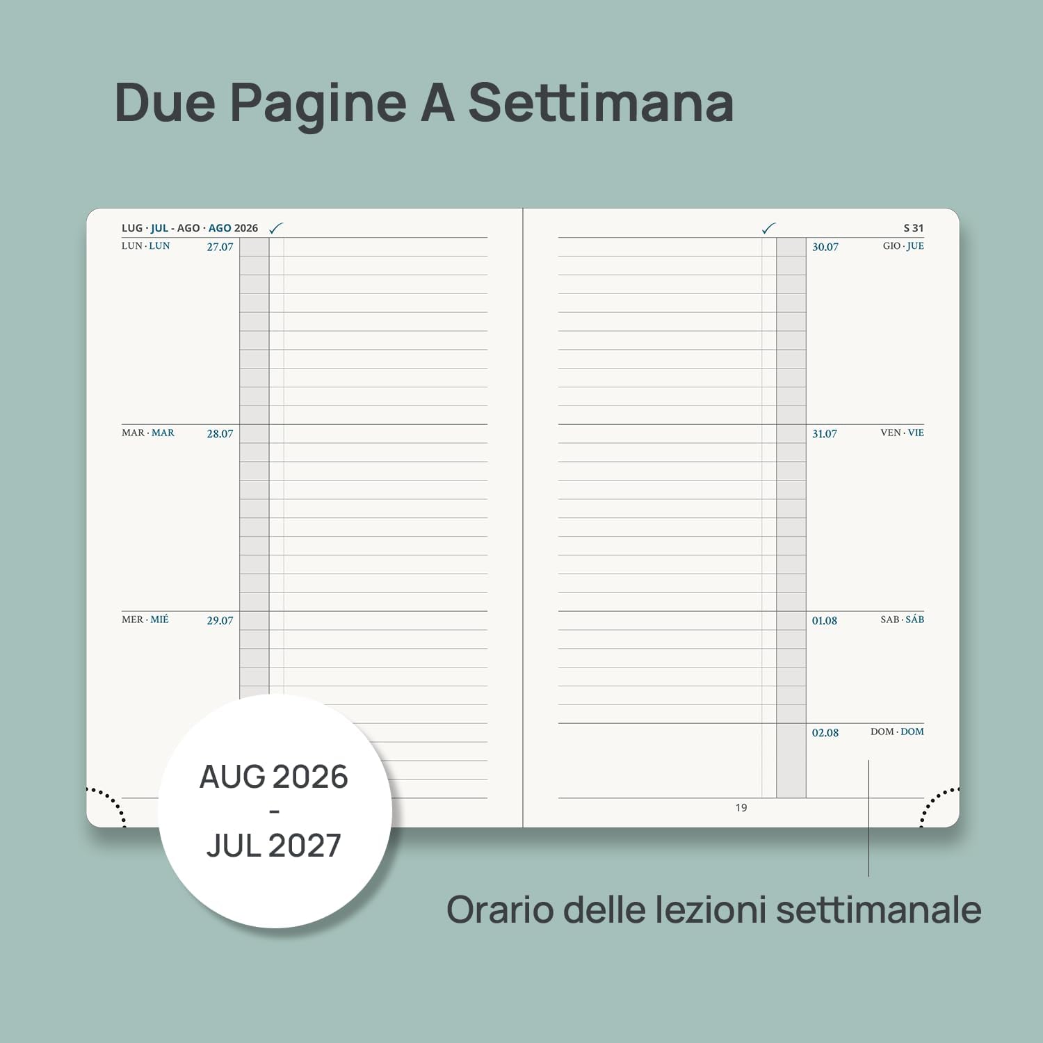 Detalle de PRON Agenda del Docente 2026-2027 A5: agenda settimanale e mensile per una gestione scolastica efficace