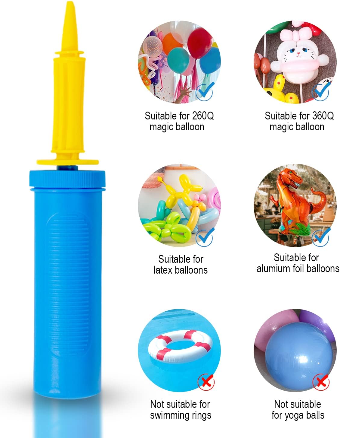 Detalle de Ballonpumpe Hand – Luftpumpe für Ballons, Blau/Rosa, 17,5 × 5 cm