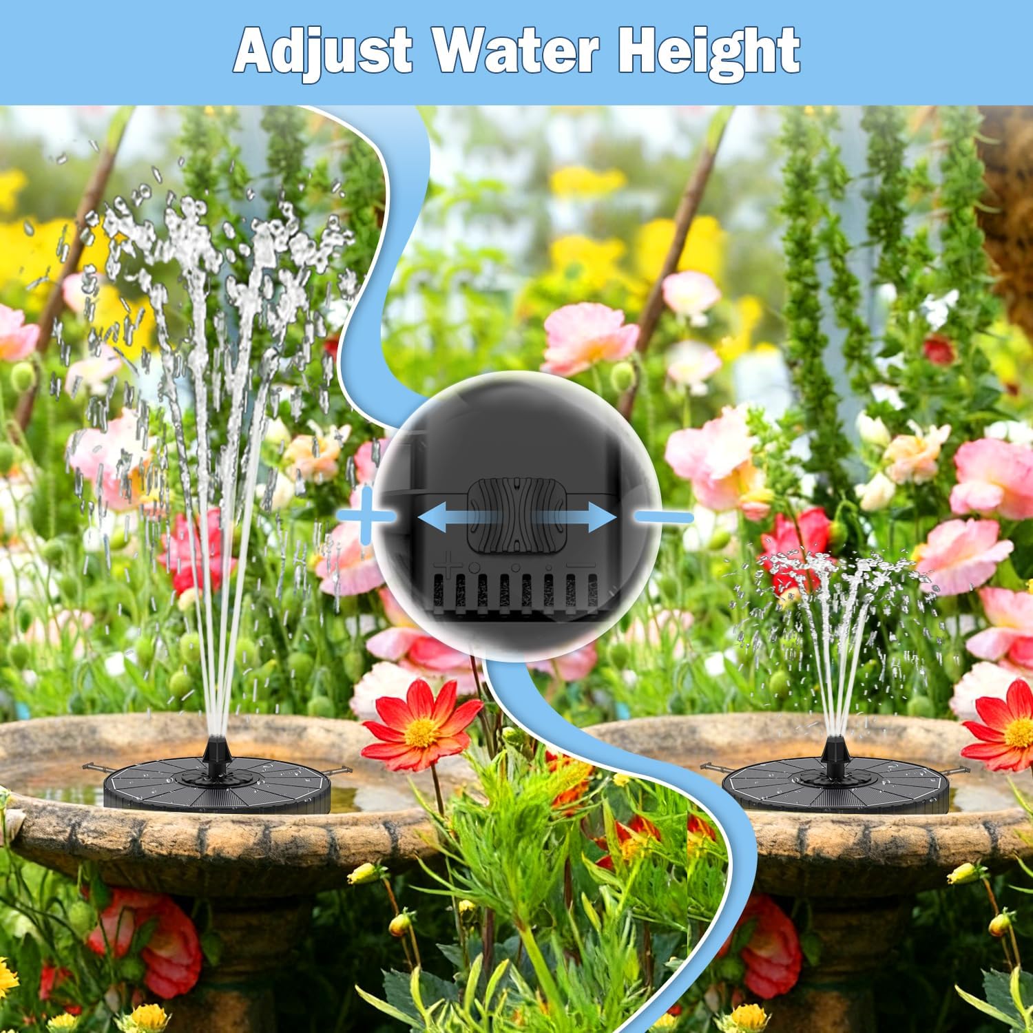 Thumbnail 1 de Solar Springbrunnen für Vogelbad: Yzert Solar-Teichpumpe mit 3 Sprühhöhen, 7 Effekten und 4 drehbaren Stäben (schwarz)
