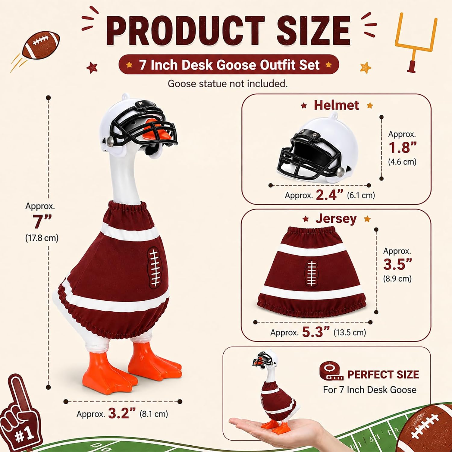 Detalle de SECVOY 7-Inch Desk Goose Football Outfit with Red Jersey and Helmet