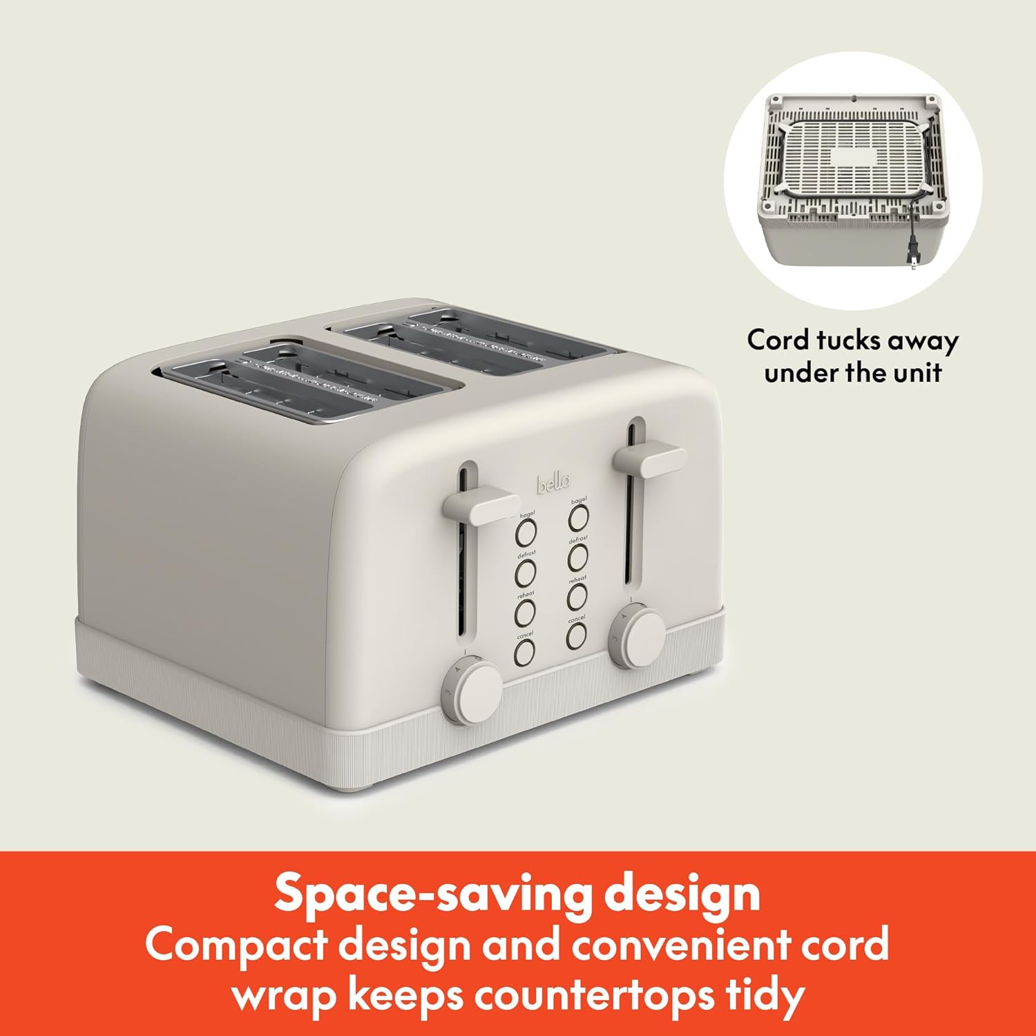 Detalle 2 de Bella 4-Slice Toaster with 6 Shade Control, Reheat & Cancel Buttons (900-Watt) — Oatmilk