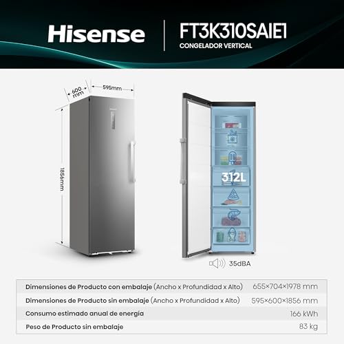 Detalle 2 de Hisense FT3K310SAIE1: Congelador de una puerta Total No Frost con Kitchen Fit y WiFi