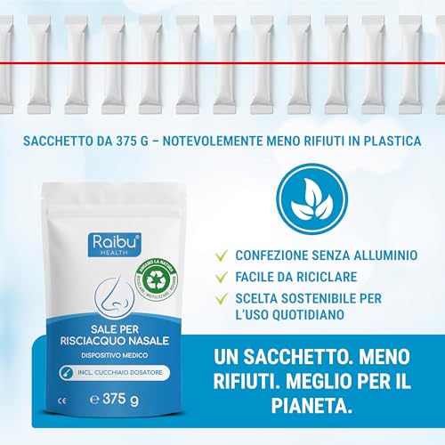 Detalle de RAIBU sale per lavaggi nasali, formato XXL da 150 porzioni con misurino