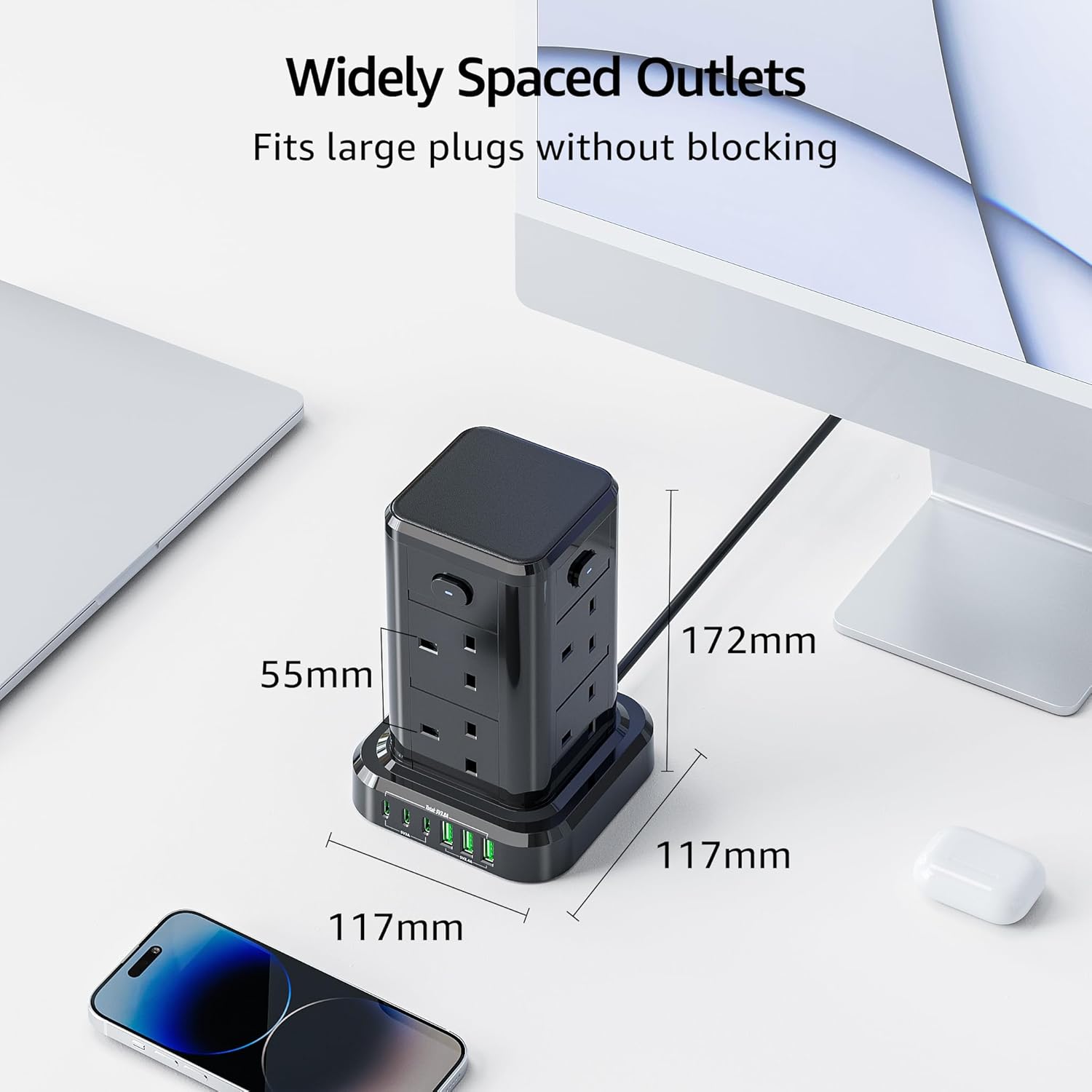 Thumbnail 5 de Tower Extension Lead 8‑Way with 6 USB, 13A 3250W 🔌