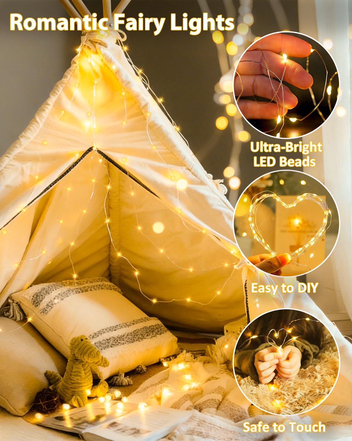 Detalle 2 de BOSSERN 4-Pack 60 LED Fairy Lights, 20-Foot Battery-Powered Copper Wire