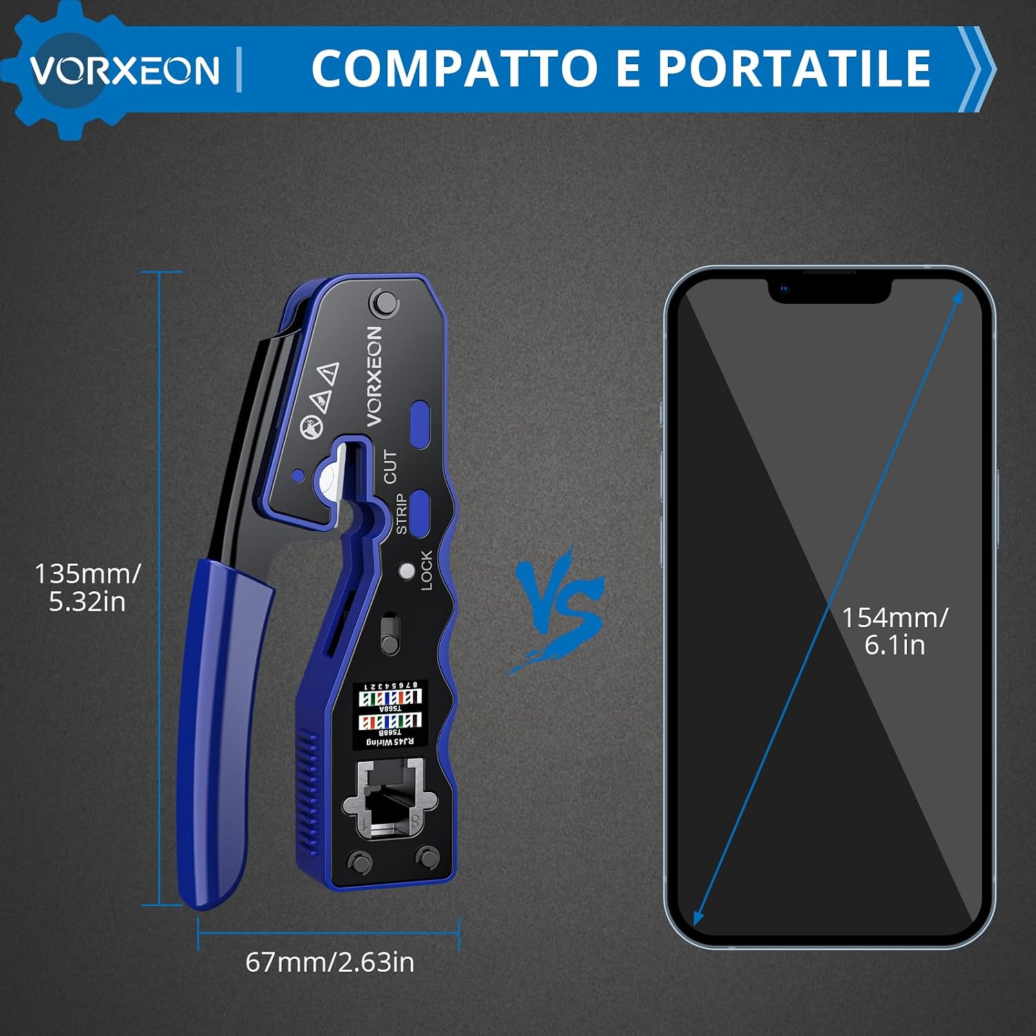 Thumbnail 5 de VORXEON Pinza Crimpatrice RJ45 di Rete Ethernet – Kit completo per cablaggio CAT5/CAT5E/CAT6/CAT6A