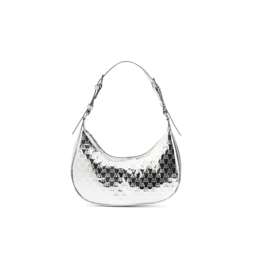 Detalle de MISAKO Misra bolso de hombro pequeño con asa regulable y estampado monogram – Plateado (20x26x6 cm)
