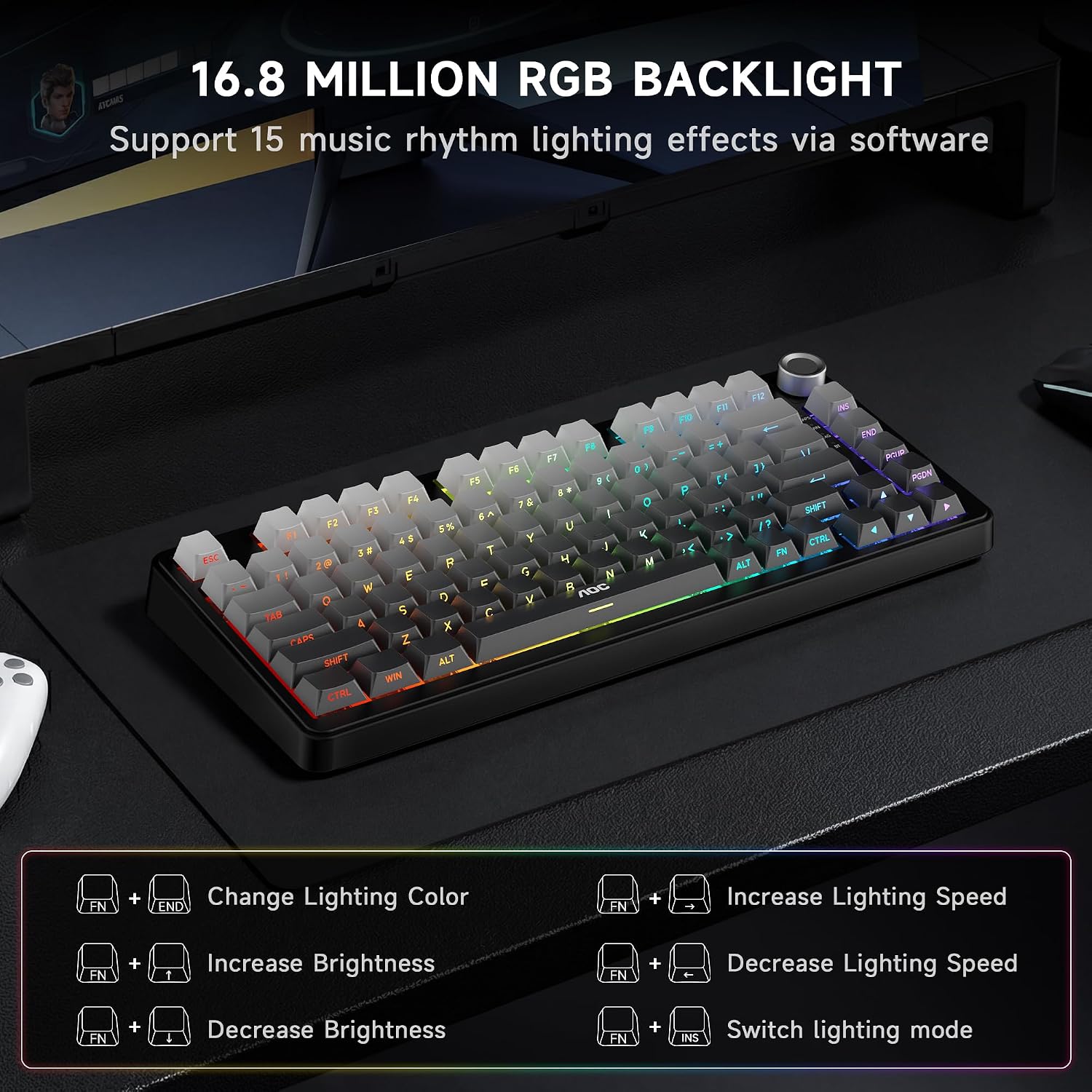 Thumbnail 5 de AOC GK330 Hot-Swappable 75% Wireless Keyboard