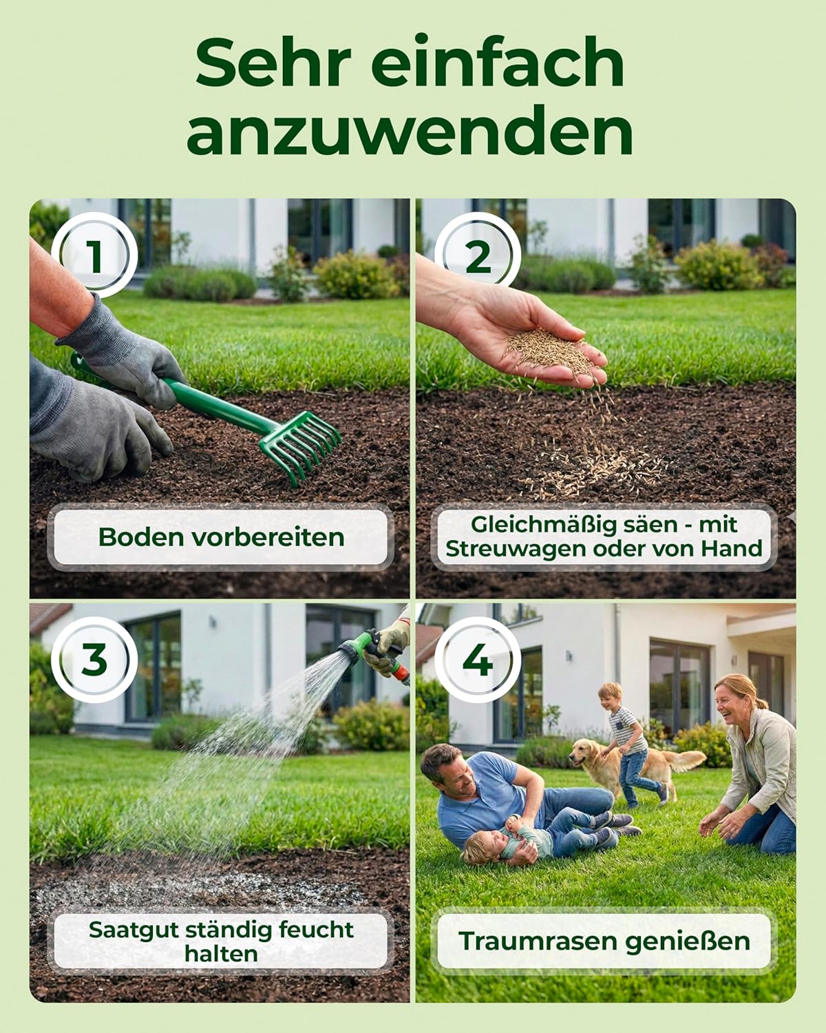 Thumbnail 6 de Natureflow Rasensamen schnellkeimend Frühjahr 5 kg für schnelle Rasen-Nachsaat (ca. 200 m²)