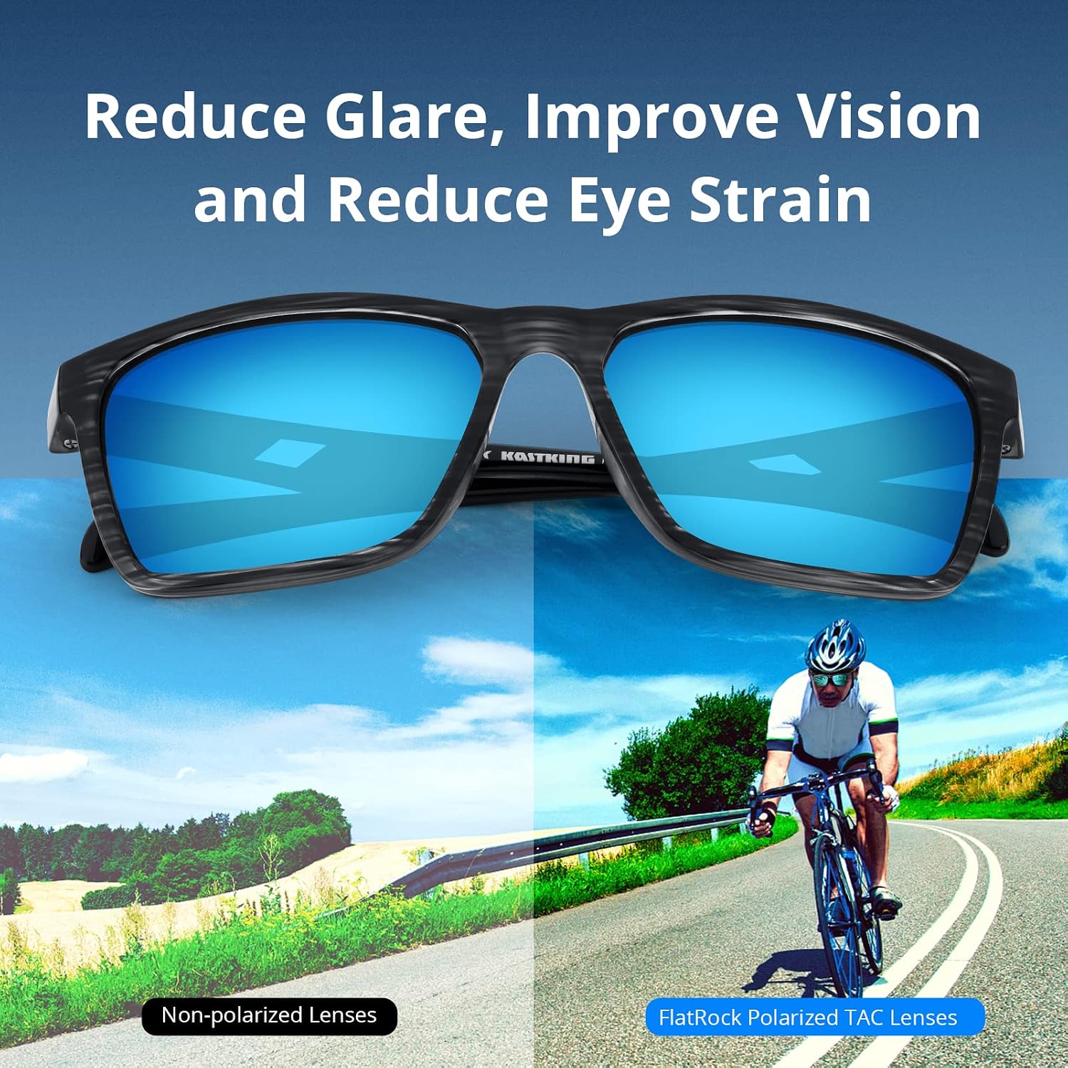 Detalle 2 de KastKing FlatRock Polarized Sport Sunglasses, Smoke-Blue Mirror Lenses