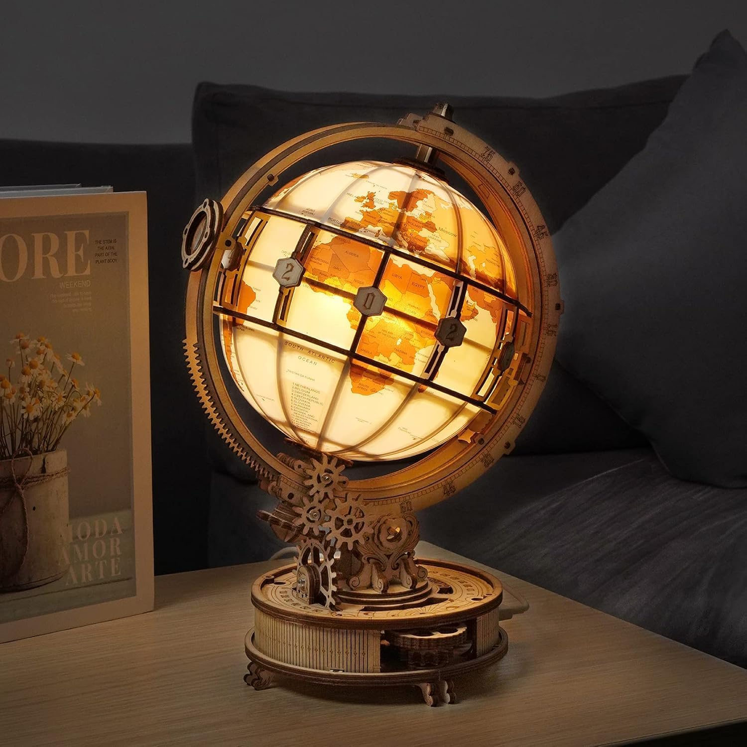 Thumbnail 6 de ROKR Maquette Bois Globe Lumineux 3D – Puzzle 180 pièces et globe rotatif en bois