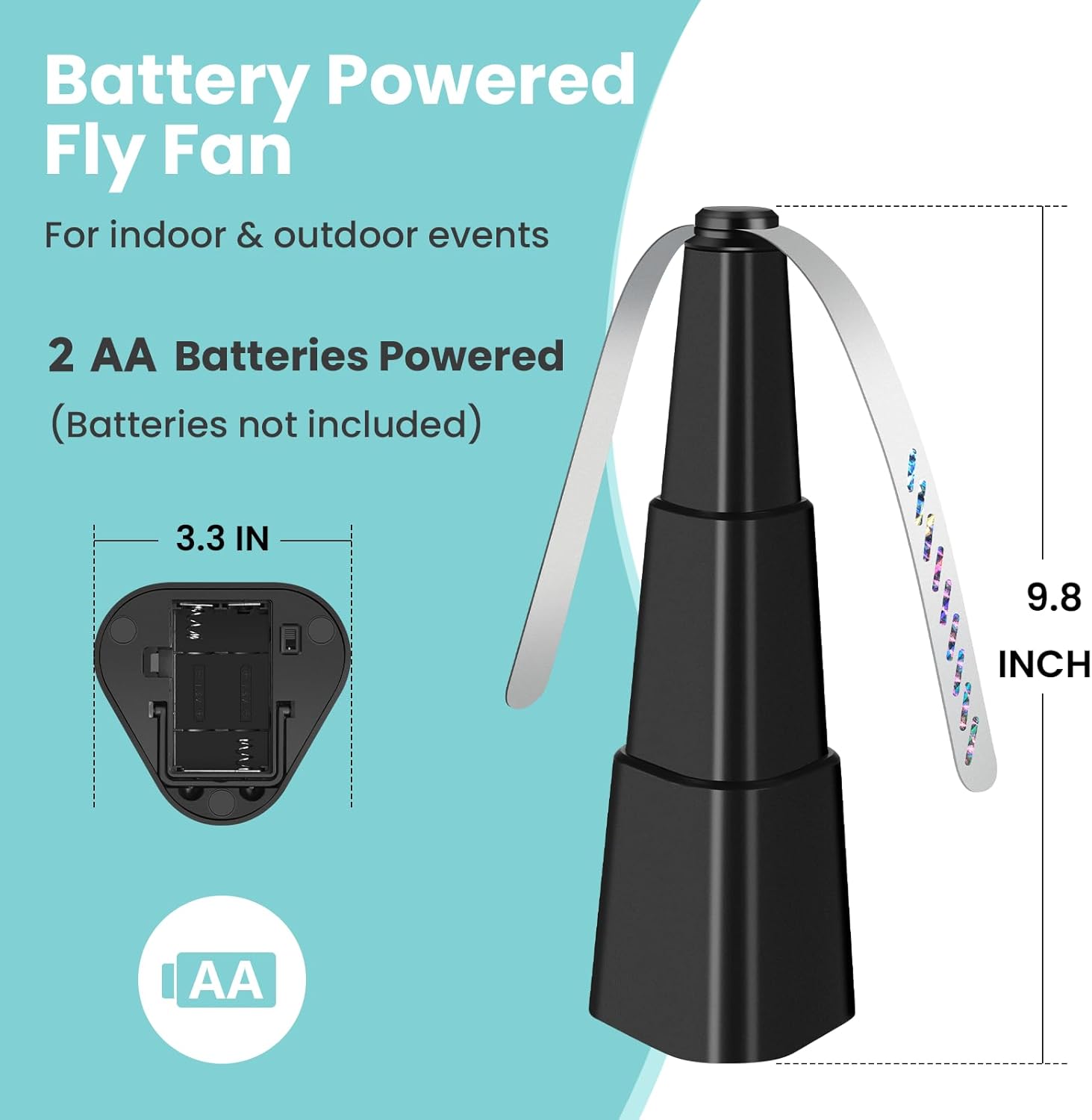 Detalle de Fly Fans for Tables – 4 Pack: Holographic Blade, Battery-Powered Fly Deterrents for Indoor & Outdoor use
