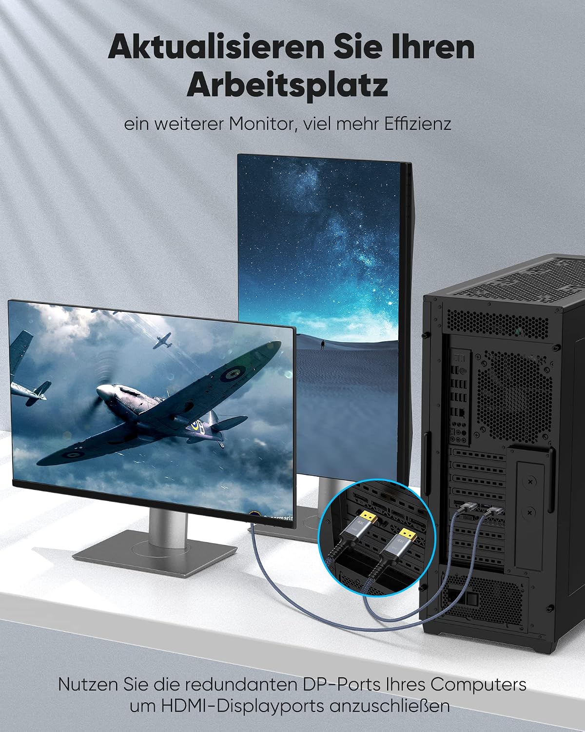 Detalle de Highwings DisplayPort-zu-HDMI-Kabel (4K, 1 m) – unidirektional für Monitor, TV, Projektor, Laptop & PC