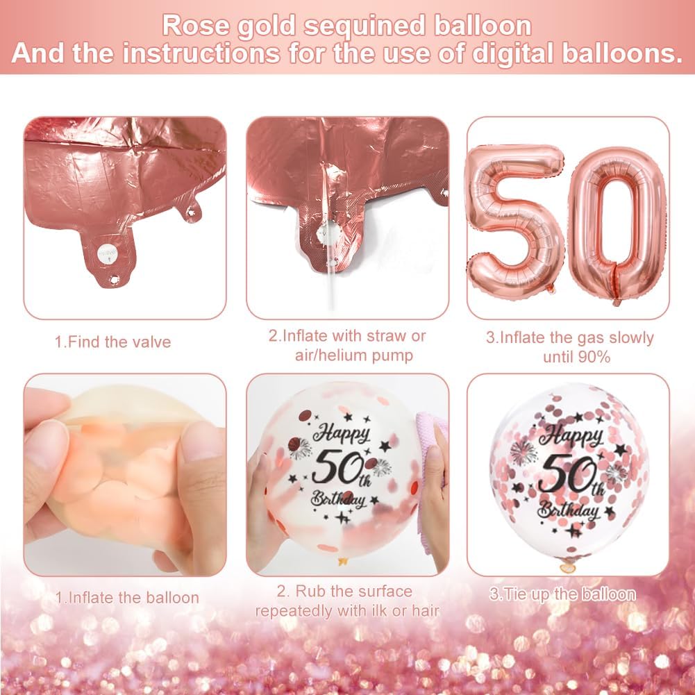 Detalle de 50th Birthday Decorations Retro Pink & Rose Gold Double Digits Set (50th Pink Birthday Set)