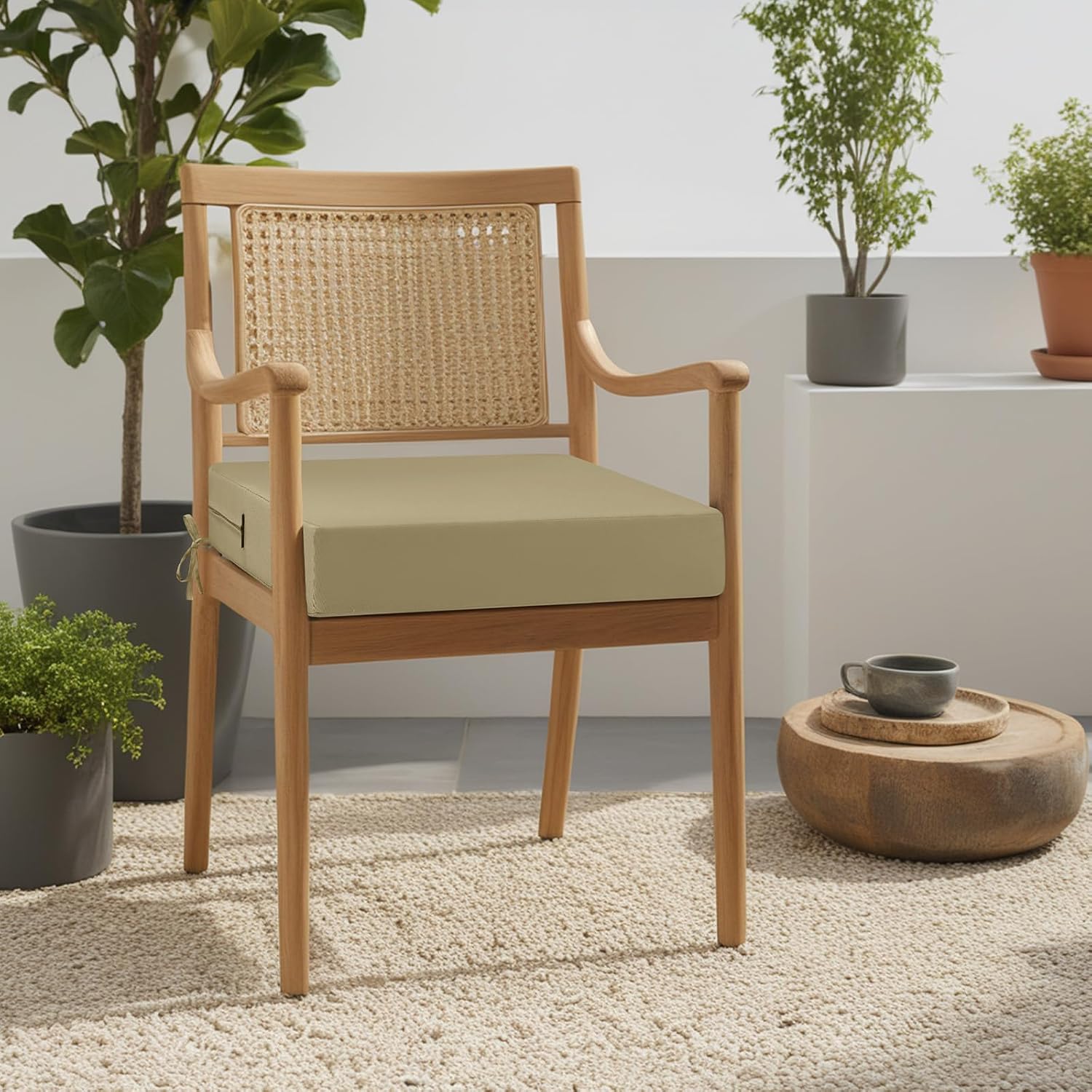 Detalle de PRIMEPATIO Outdoor Chair Cushions Set of 2 – 7cm Thick, Waterproof 40x40cm (Light Khaki)