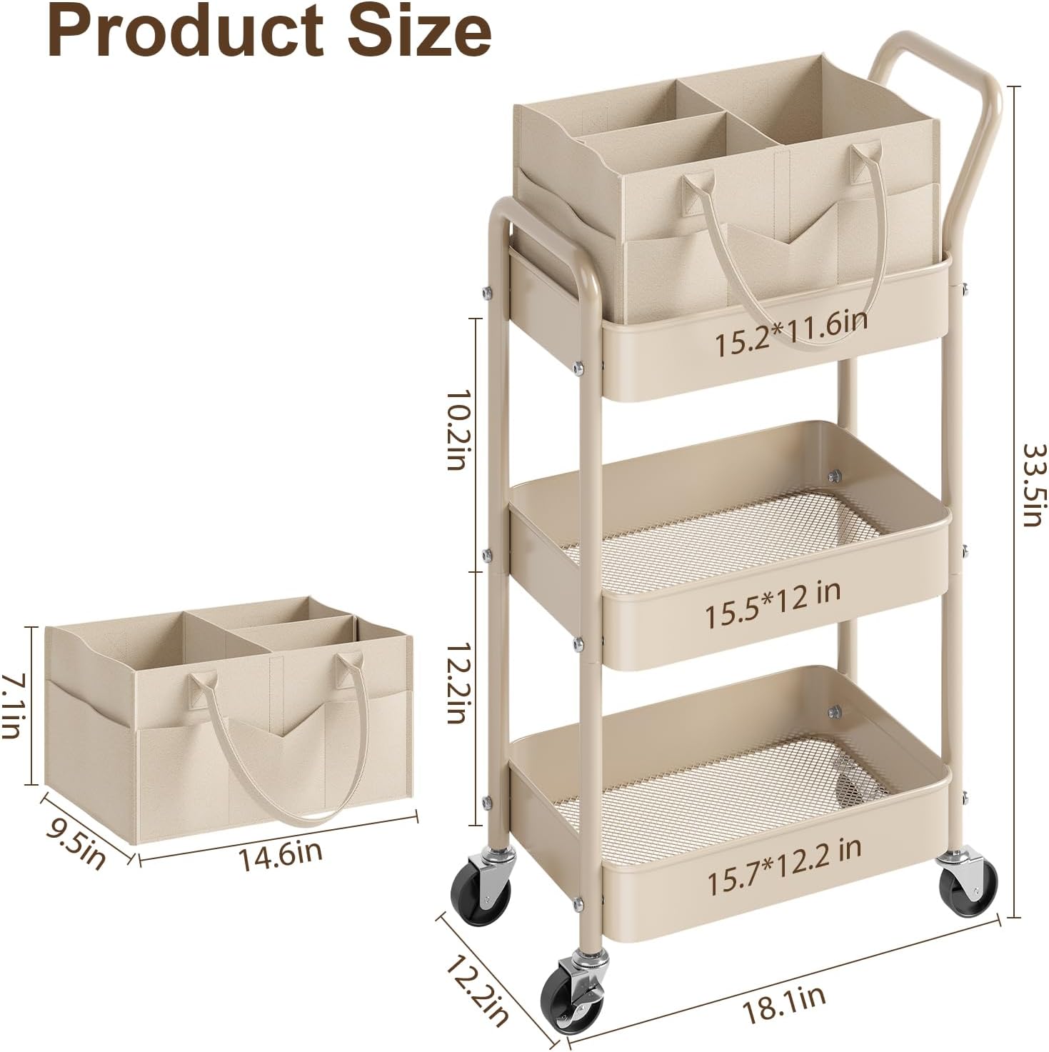 Thumbnail 2 de Recximi MK-2 3-Tier Diaper Caddy Cart with Detachable Organizer and Wheels
