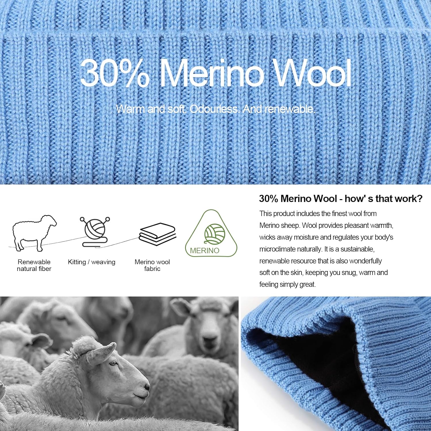 Thumbnail 4 de CHUANGLI Oversize XXL Winter Wool Beanie (Fleece Lined, Unisex)