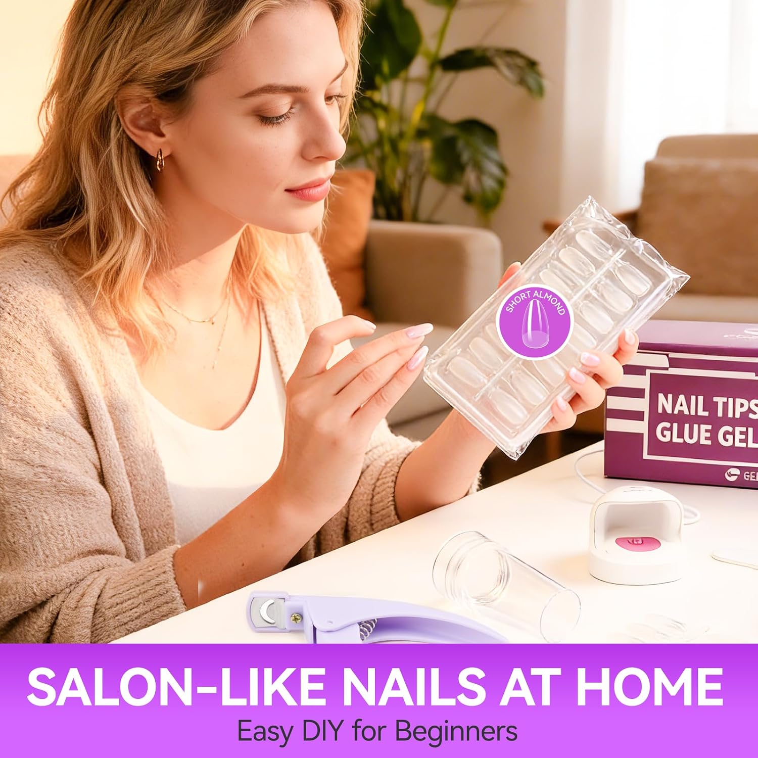 Detalle de Gelike ec Nagelspitzen und Nagelkleber Kit – Gel Nail X Extension Set (240 Soft Gel Tips, 8 ml Kleber, 18W Mini UV Lampe)