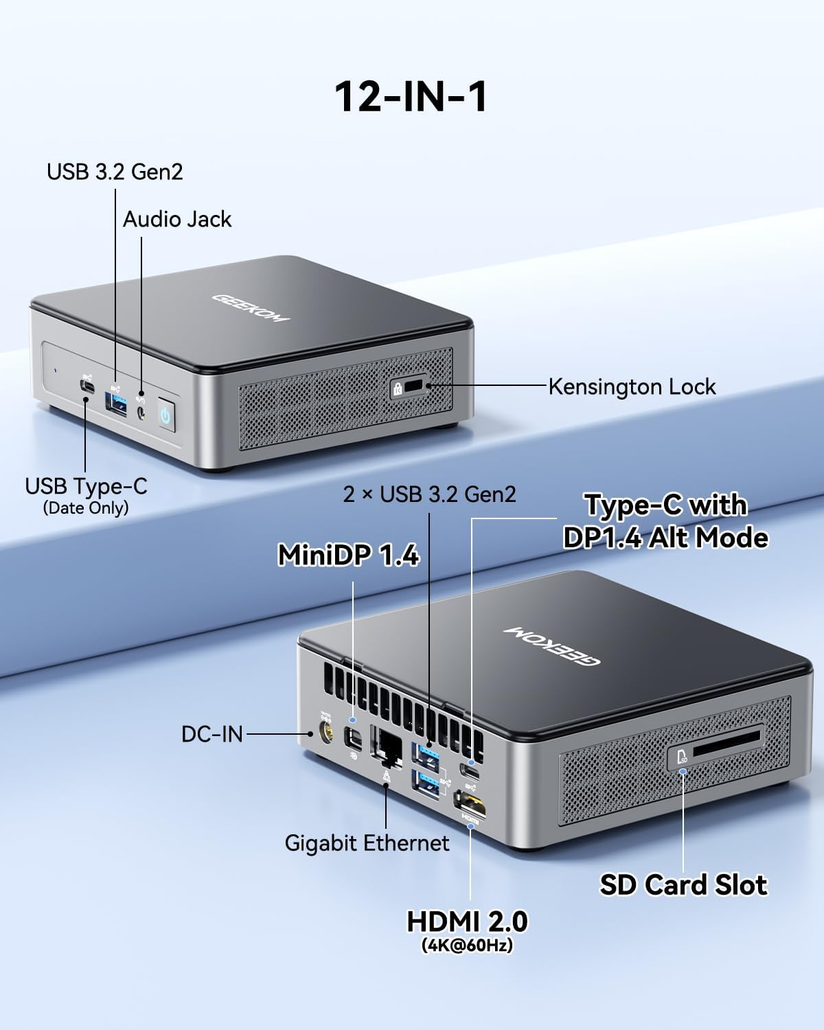 Thumbnail 6 de GEEKOM Air12 Mini PC for Business & WFH (2026) — Intel 7505, Dual-Slot RAM, 3-Year Warranty