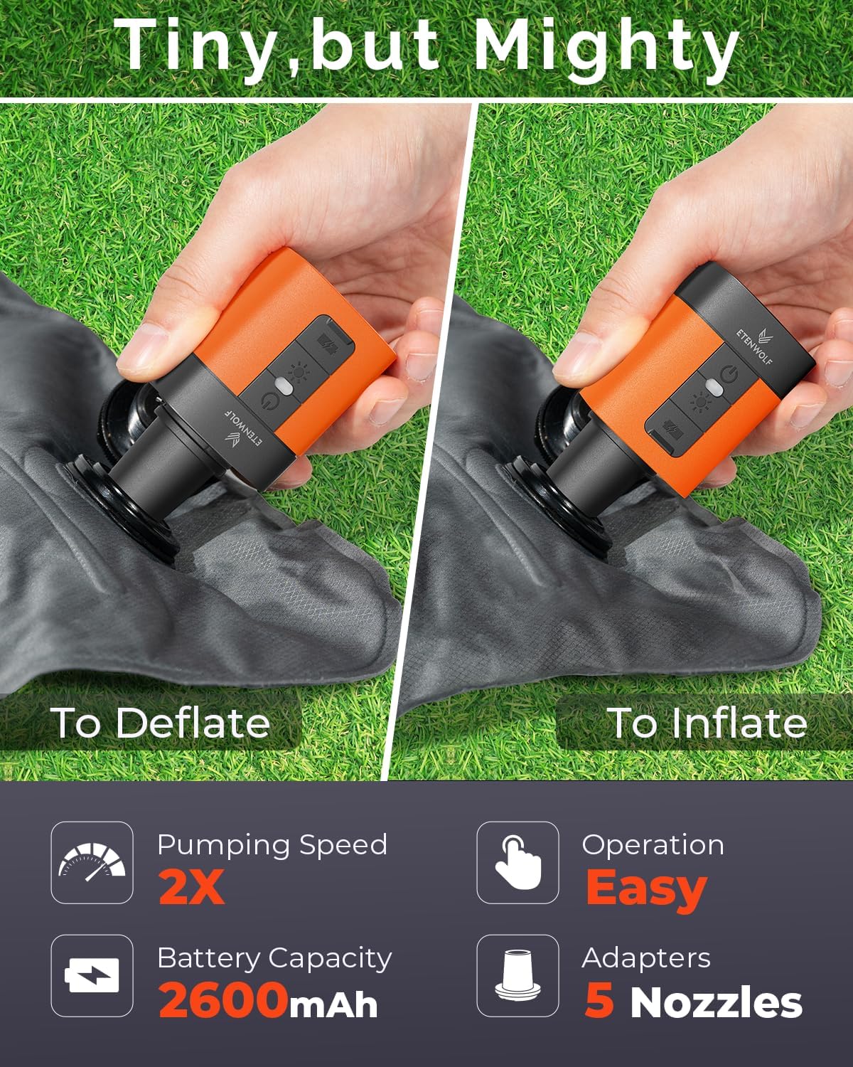 Detalle 2 de ETENWOLF AIR 3 2600 mAh air pump 🛟