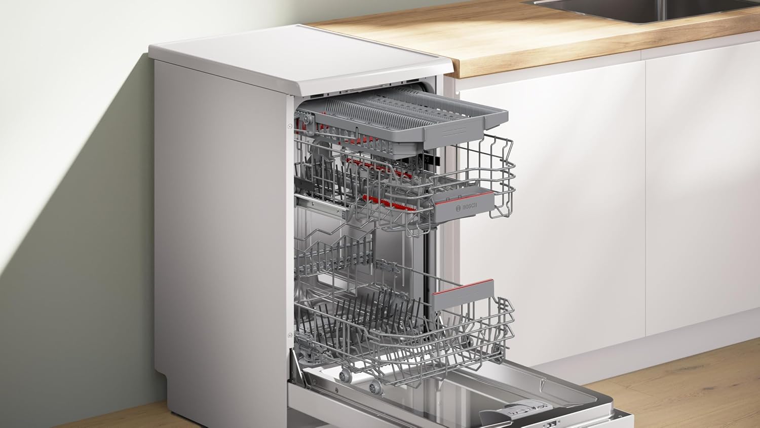 Detalle de Bosch SPS4EMW17E: Lave-vaisselle 60 cm pose libre, Série 4 – performance et flexibilité en silence