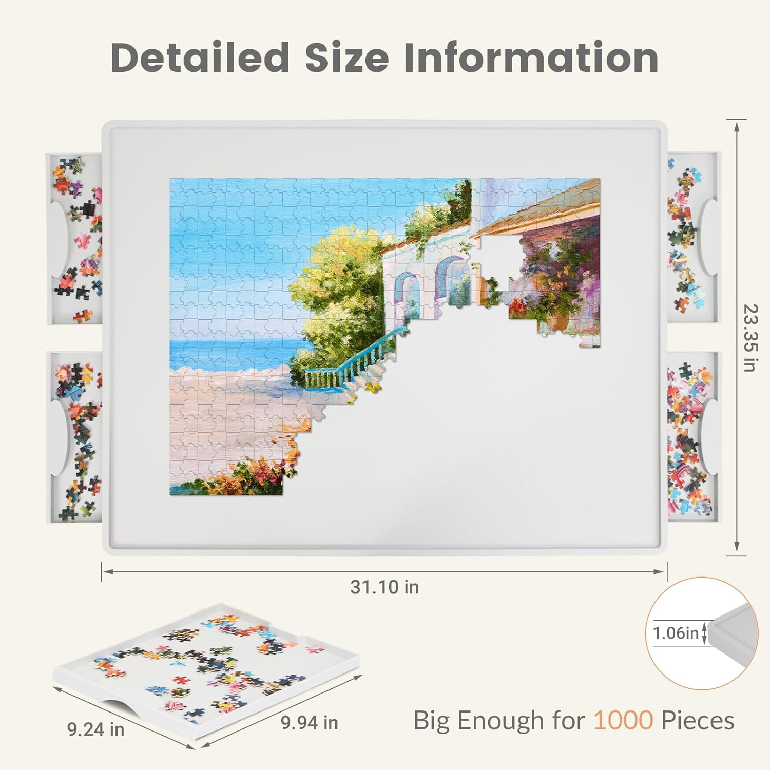 Detalle 2 de ALL4JIG 1000-Piece Rotating Puzzle Board with 360° Lazy Susan and Four Drawers