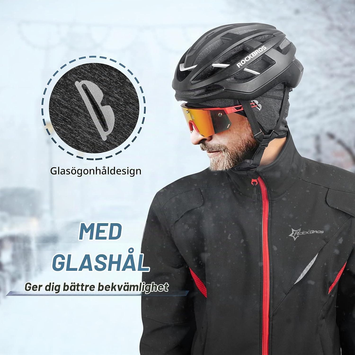 Thumbnail 1 de ROCKBROS cykelmössa för vinterbruk, vindtät med öppningar för glasögon