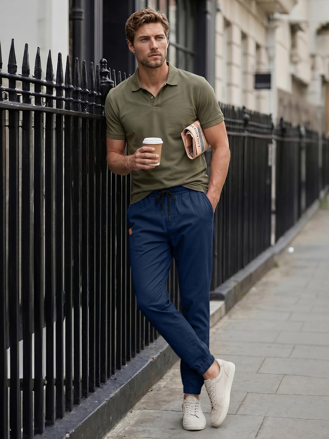 Thumbnail 4 de JMIERR Mens Cotton Stretch Joggers: Casual Twill Athletic Track Pants with 6.7-Inch Phone Pockets