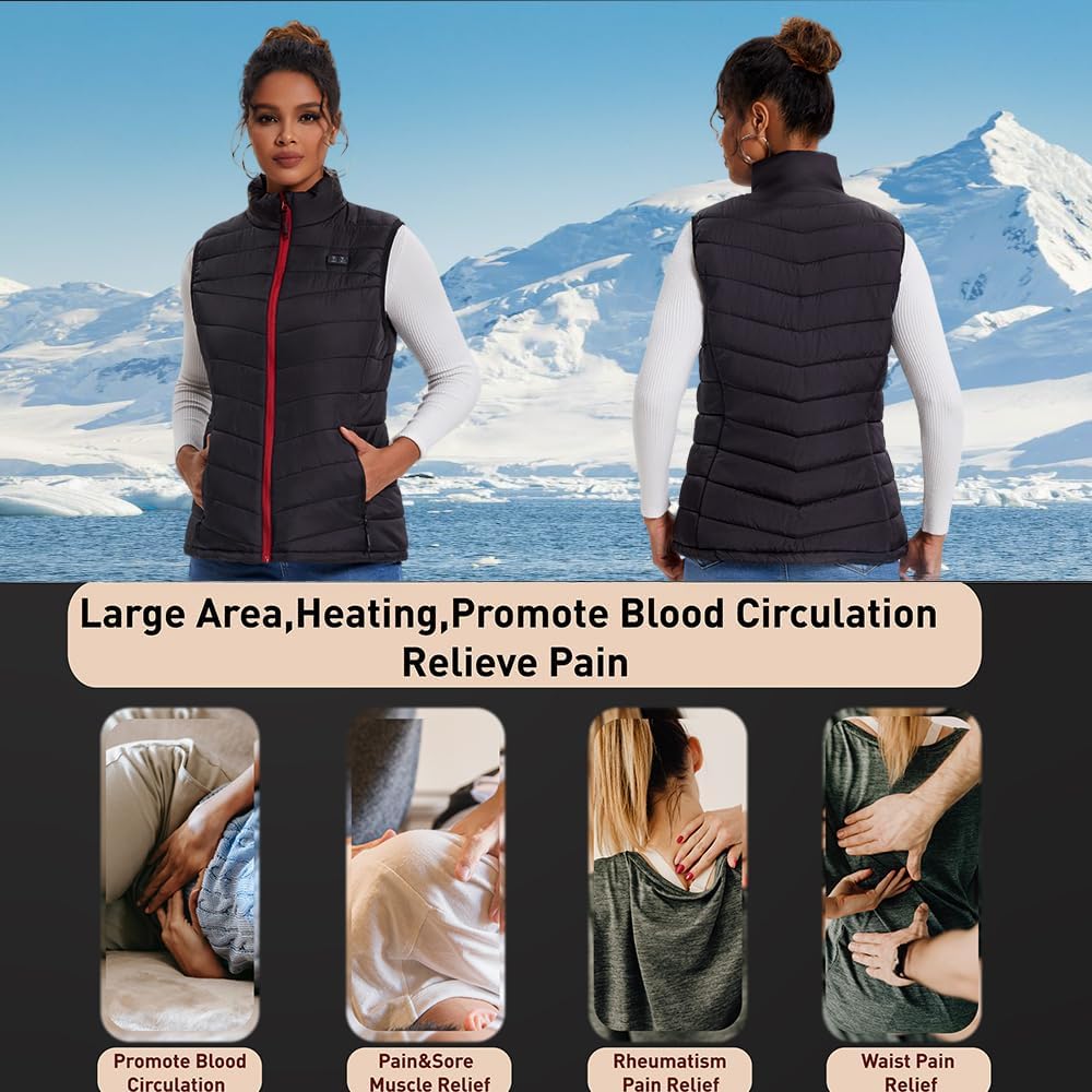Detalle de Seenew Women's Heated Vest, 13 Heating Zones, 3 Heat Levels, 10,000mAh Battery Pack