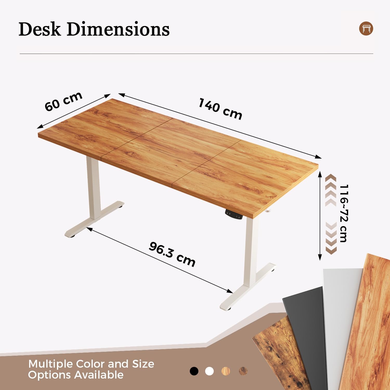 Thumbnail 1 de Klicelor Electric Standing Desk with 2 Memory Buttons – 72–116 cm height, 70 kg capacity (3-panel top), Light Brown
