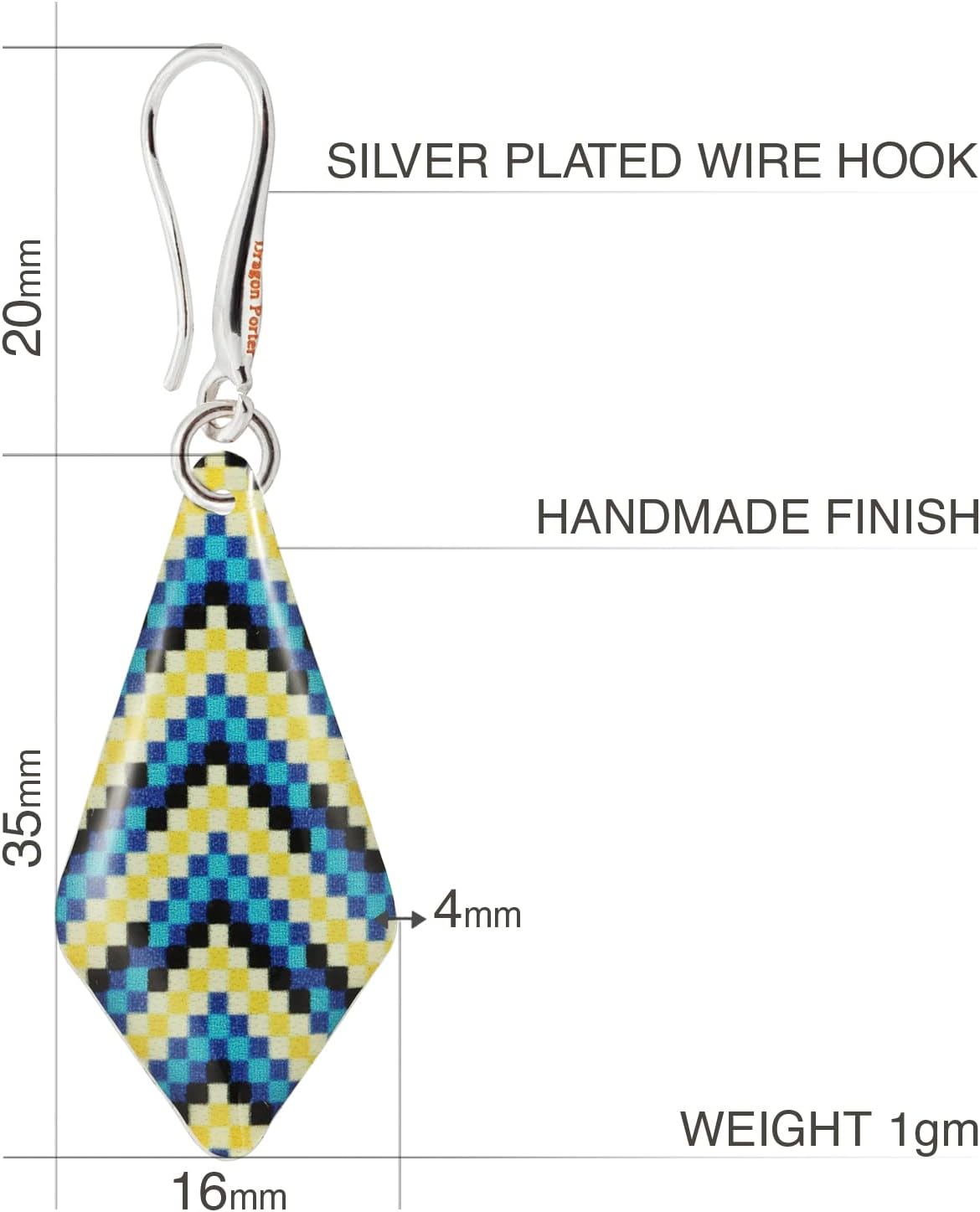 Detalle de Pendientes Colgantes Dragon Porter Estilo 14 “Cebra” geométrico (amarillo y azul)