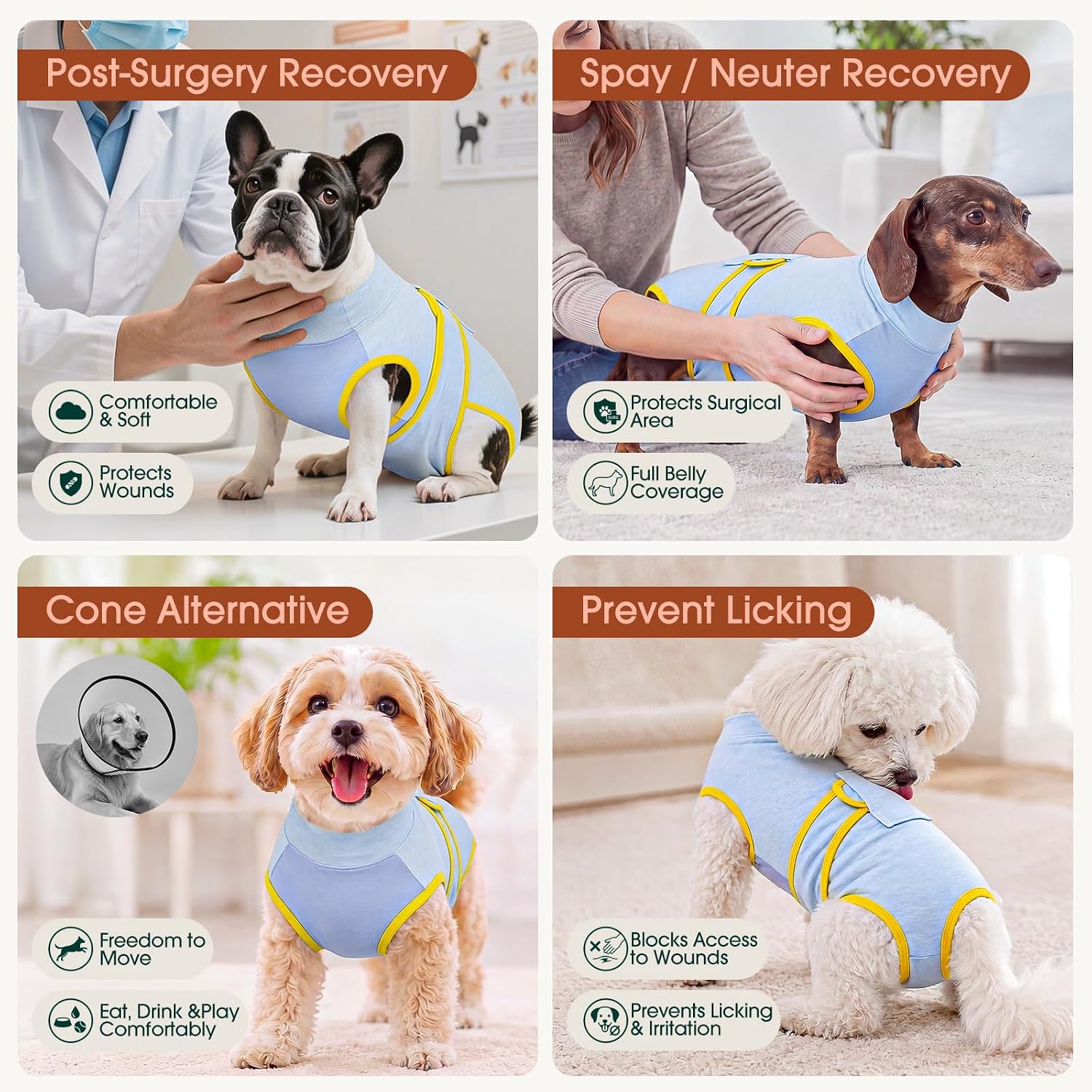 Detalle de Kuoser Recovery Suit for Dogs & Cats After Surgery — E-Collar/Cone Alternative Dog Onesie for Abdominal Wounds