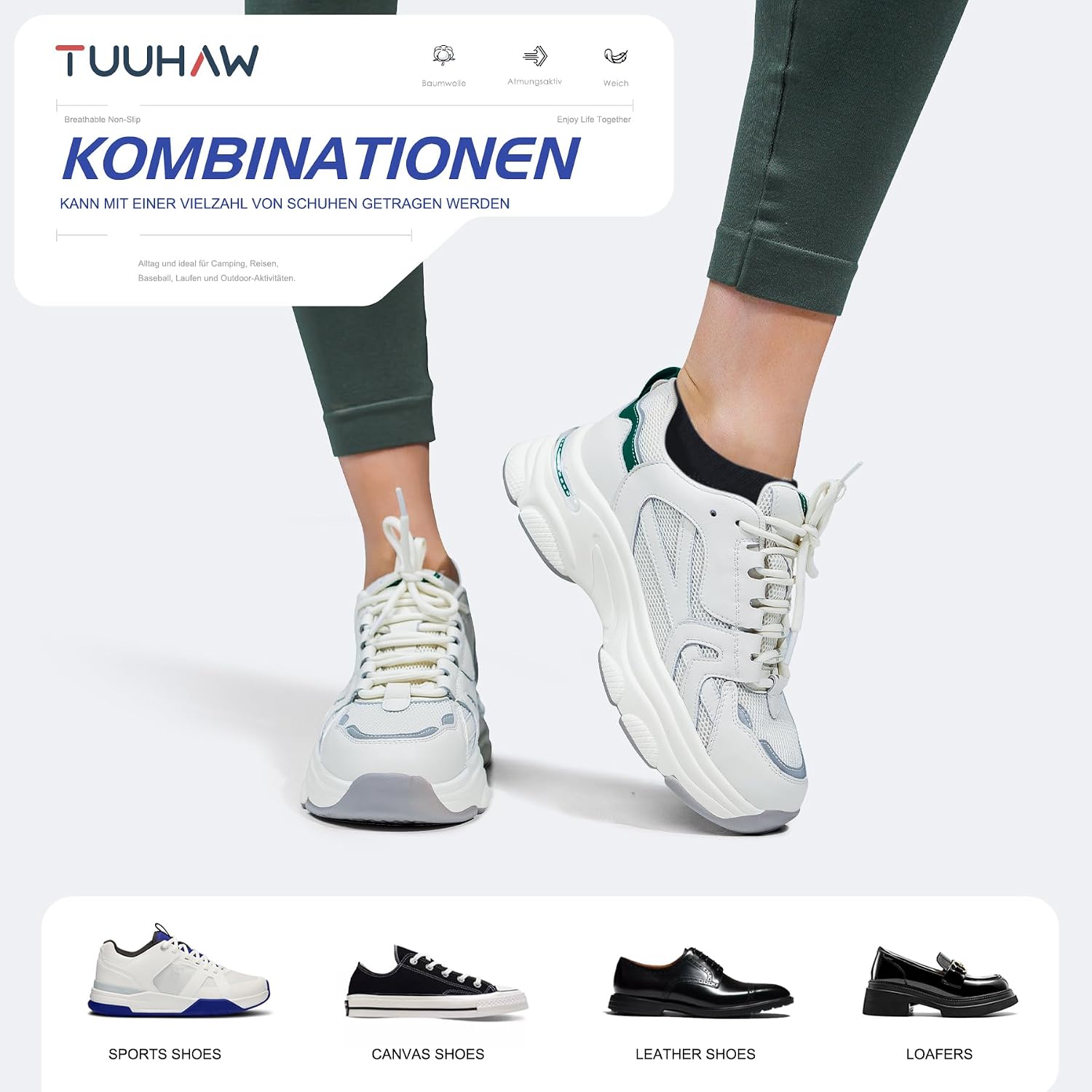 Detalle 2 de TUUHAW Trainer Socks 10 Pairs – Short Ankle, Breathable Cotton for Sports and Everyday Wear