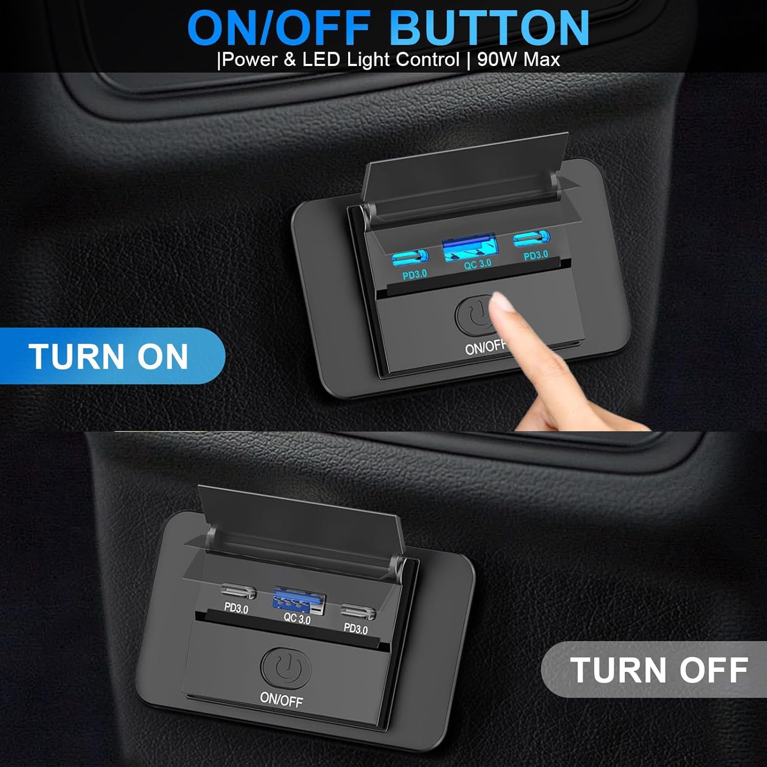 Thumbnail 3 de 2PCS 3-Port 12V RV USB Outlet (90W) with Dual PD3.0 Type‑C 72W + USB‑A QC3.0 18W, Panel Wall Mount Charger Adapter