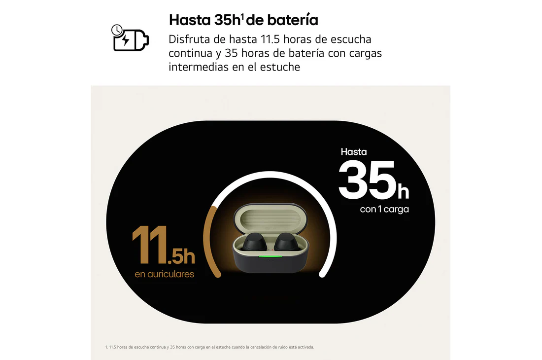 Detalle de LG xboom Buds Lite: auriculares inalámbricos con cancelación de ruido y batería de larga duración