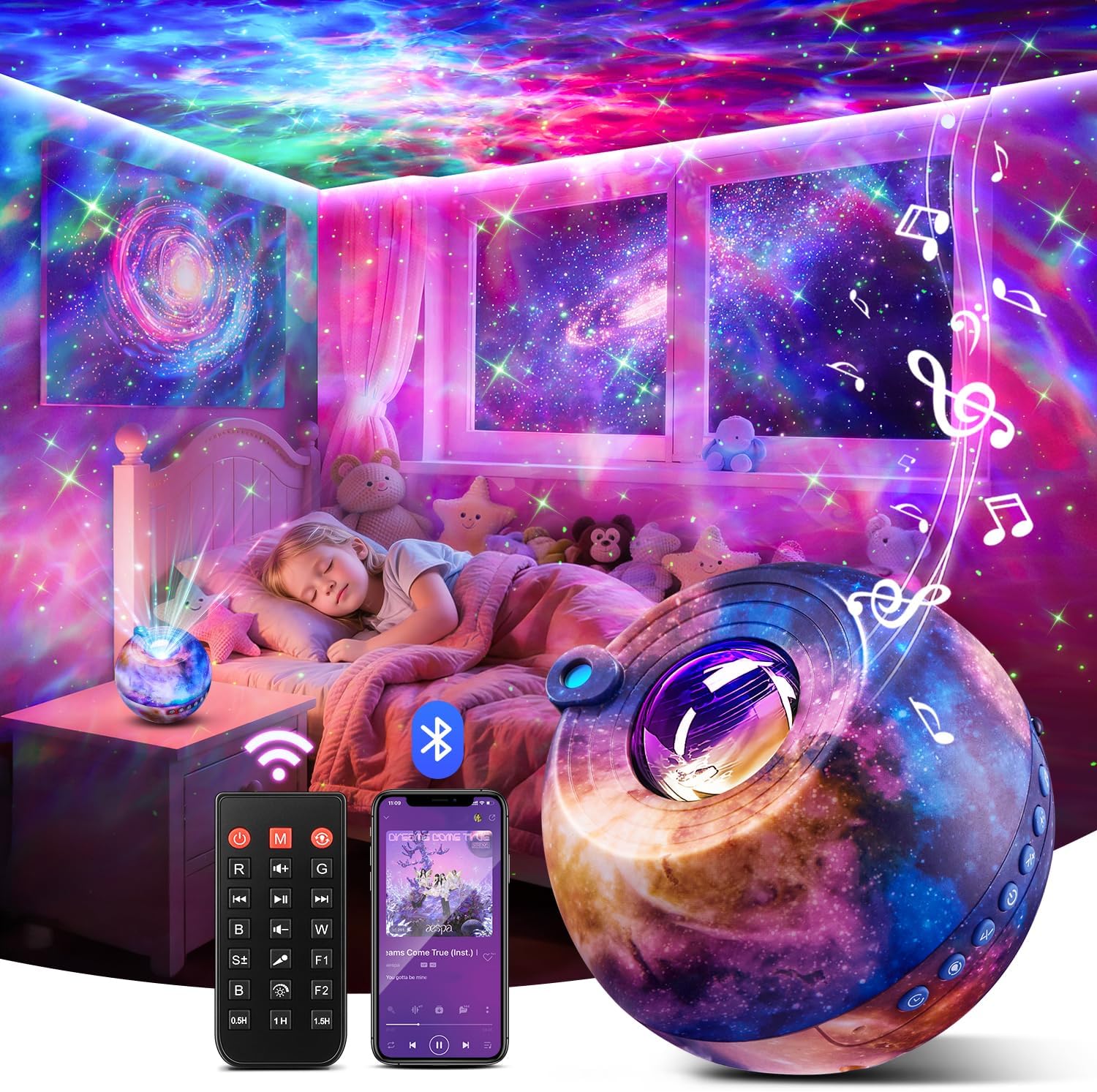 Detalle de One Fire WH-E14A Galaxy Projector with Multicolor Effects and Bluetooth Audio