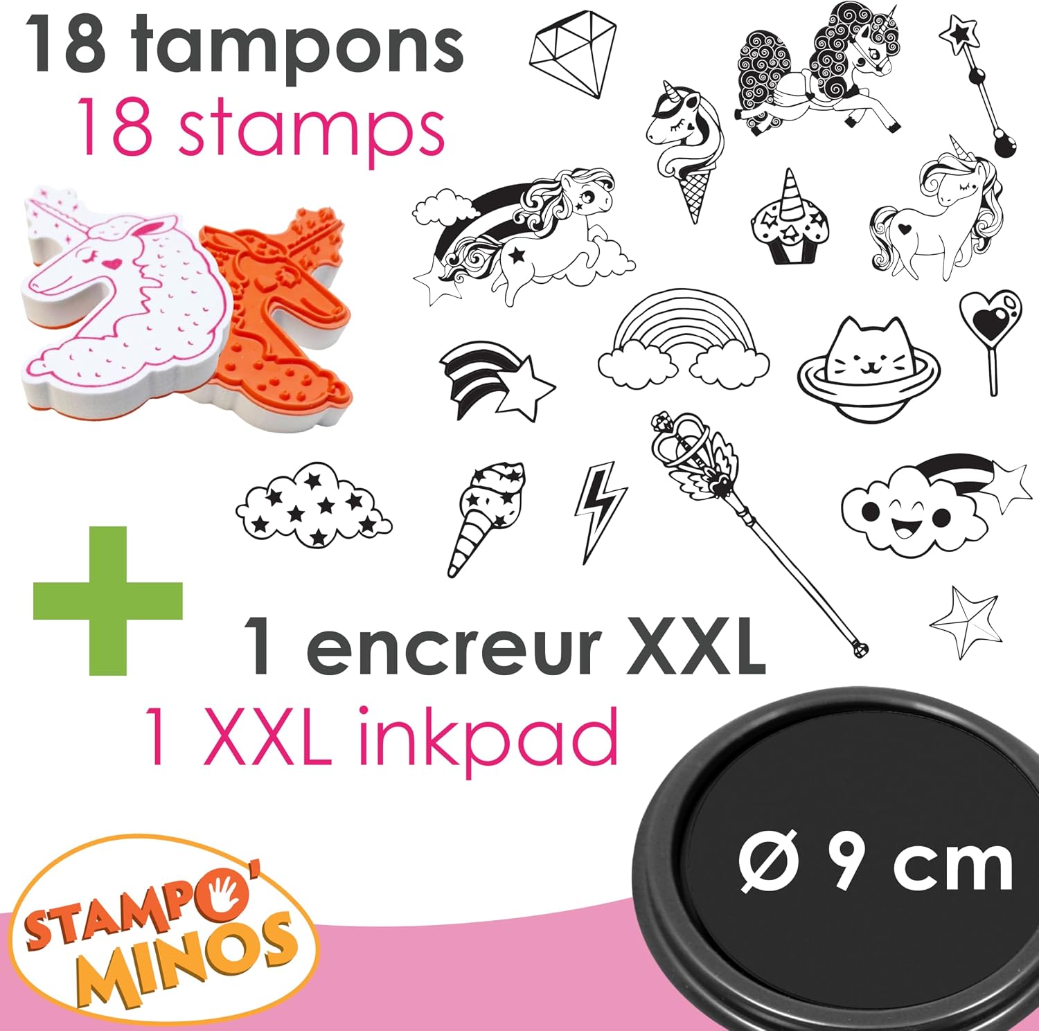 Detalle de Aladine 85145 Stampo Minos stämpelset med 18 enhörningsstämplar och stämpeldyna