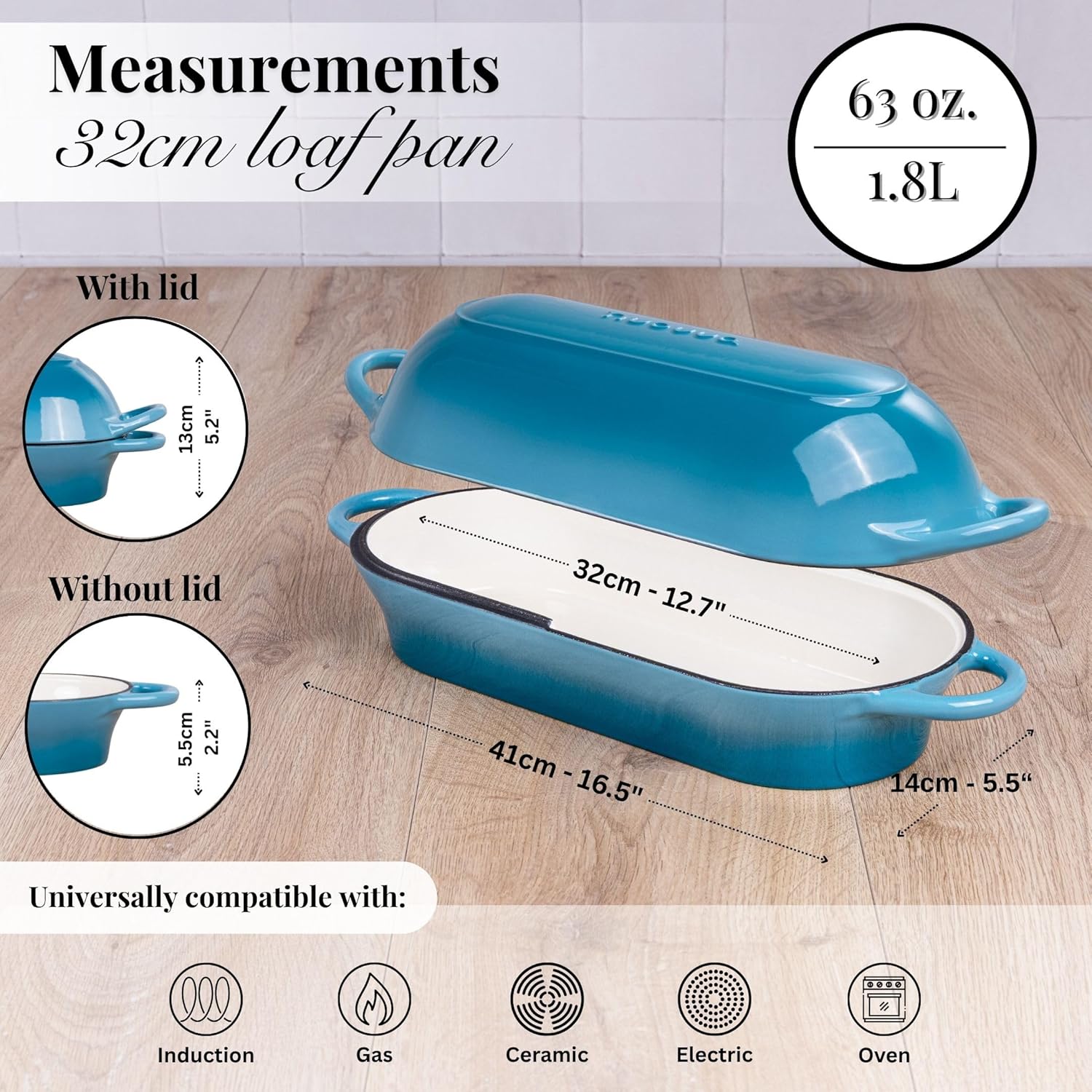 Thumbnail 1 de Nuovva Enamelled Cast Iron Bread Loaf Pot (Dutch Oven) – rectangular light blue, 32cm x 16cm