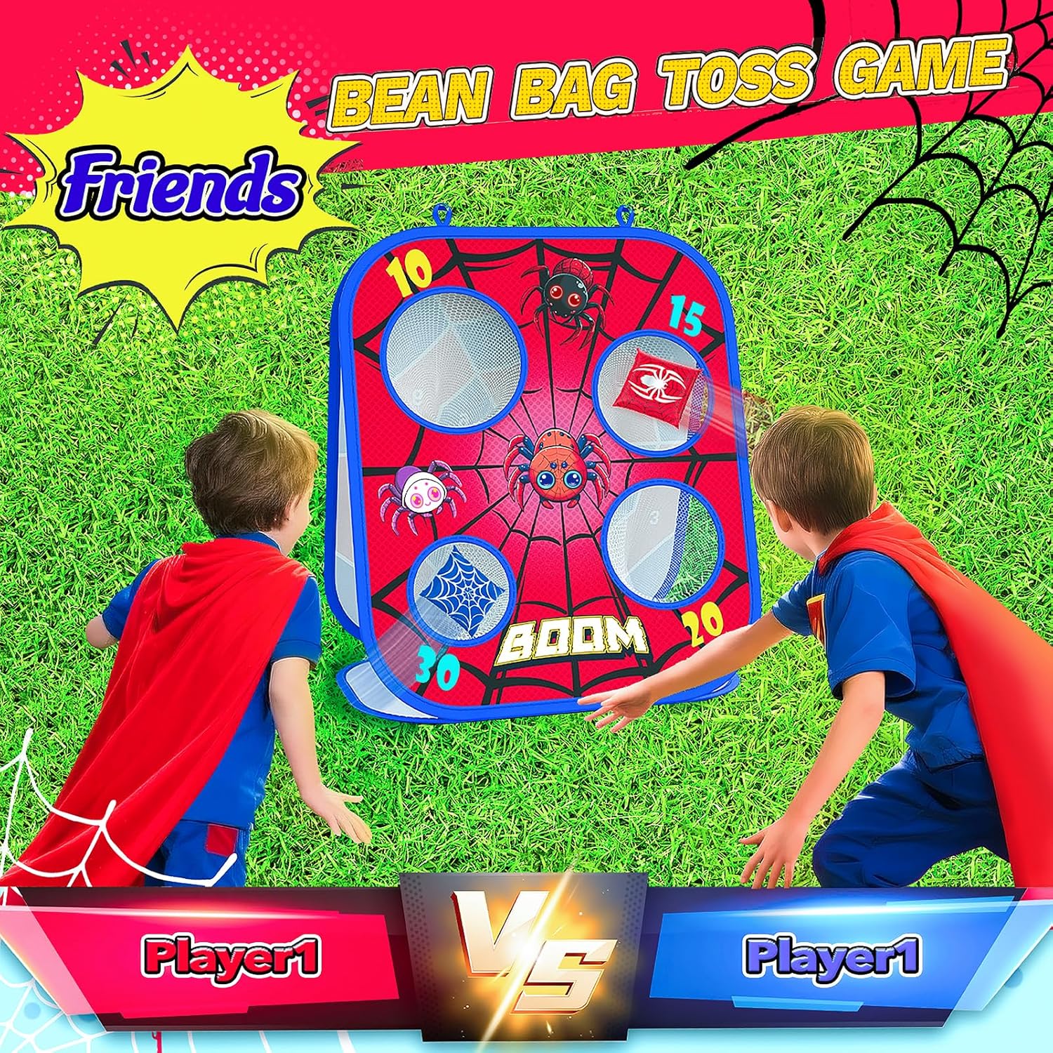 Detalle 2 de Spider Bean Bag Toss Game: 3-in-1 Outdoor Cornhole, Dart & Toddler Football Set