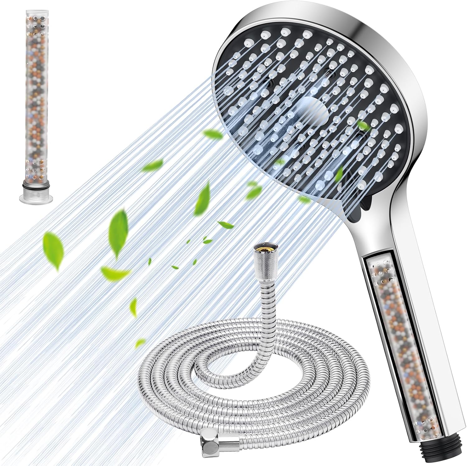 Detalle de YEAUPE Pommeau de douche avec filtre indépendant — 1,6 m, 6 modes, haute pression, anti-calcaire, chrome