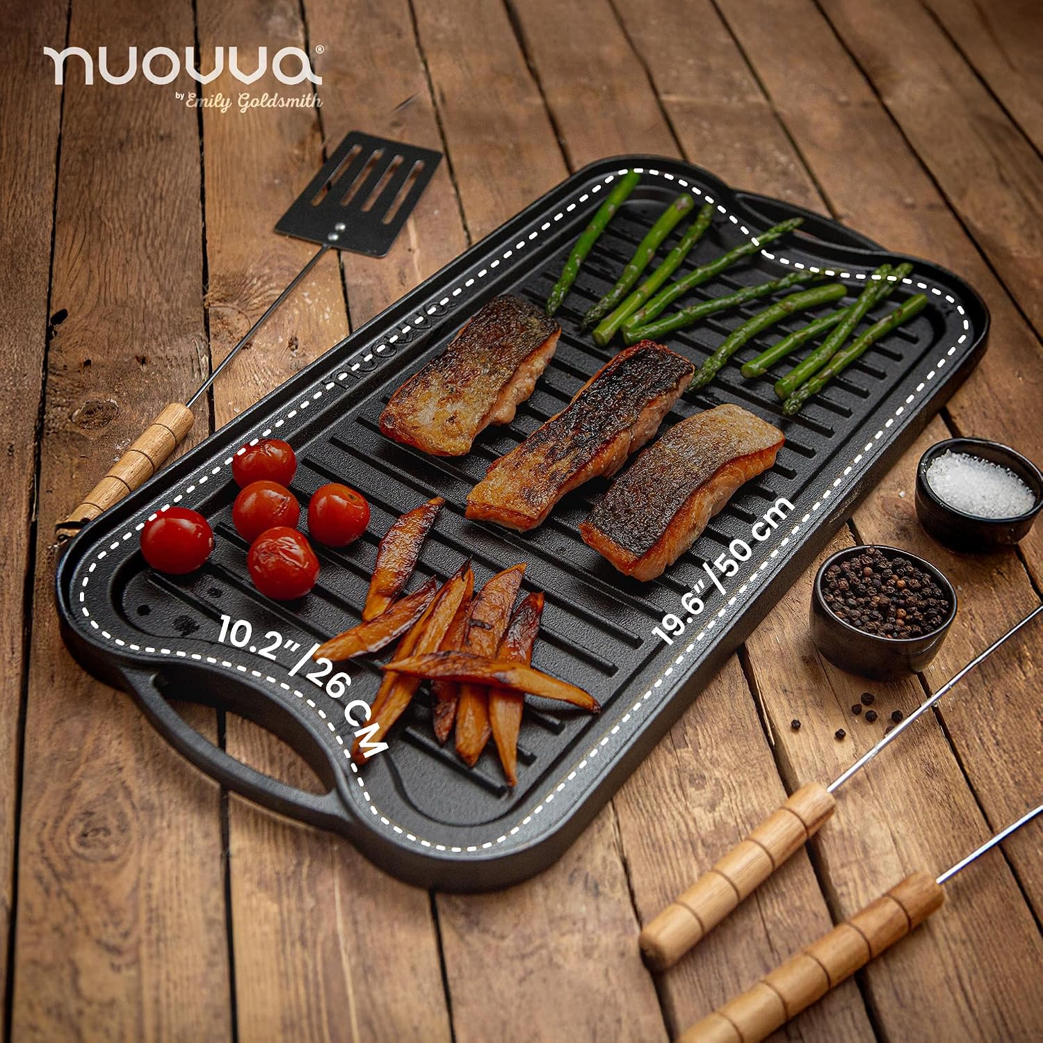 Detalle de Nuovva Cast Iron Griddle Pan for Gas Hob & BBQ – Double‑Sided, Pre‑Seasoned