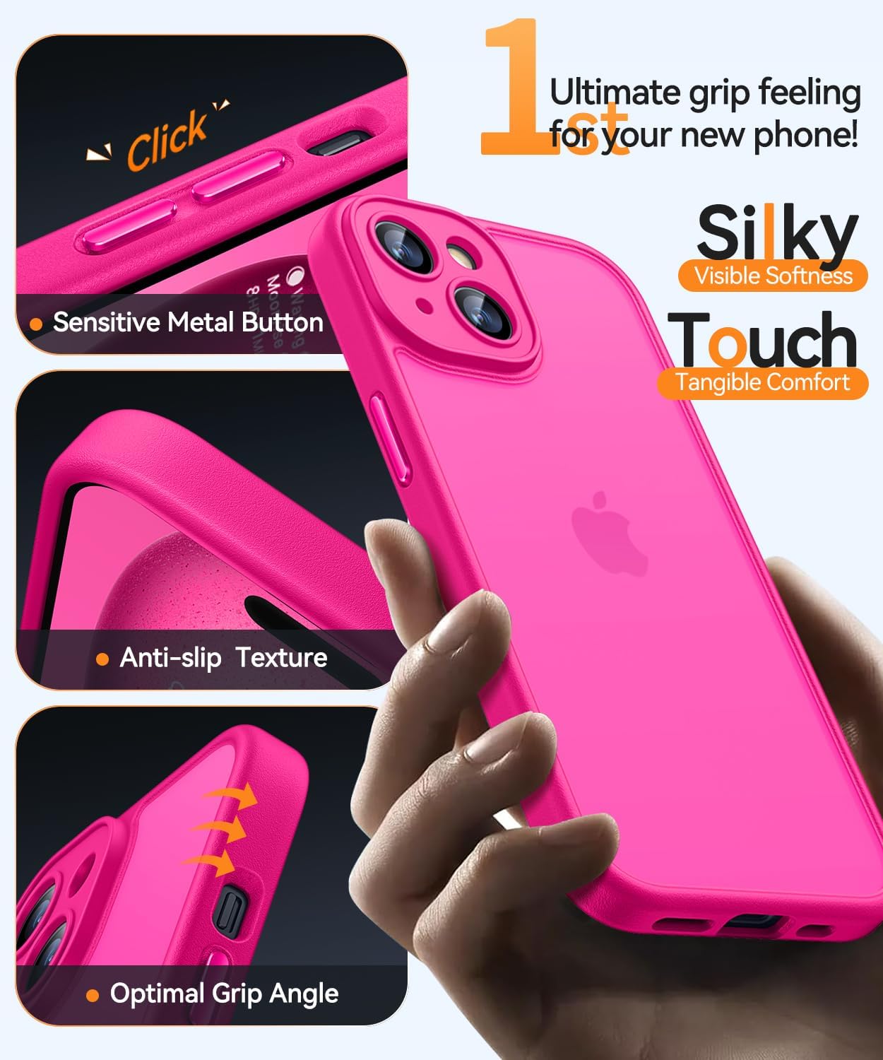 Detalle de CANSHN Matte Compatible with iPhone 15 Case (6.1") – Hot Pink, shockproof protection with full camera cover