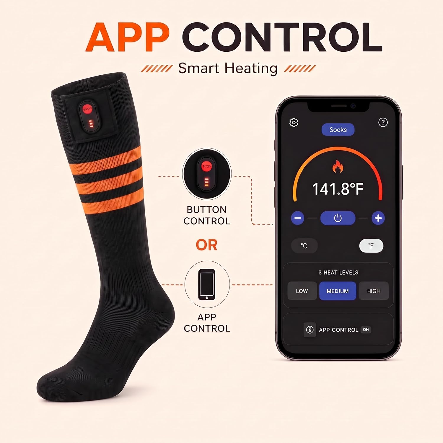 Detalle 2 de WEIVIOQ PG-7000B Heated Socks, Wool Blend, App and Button Control
