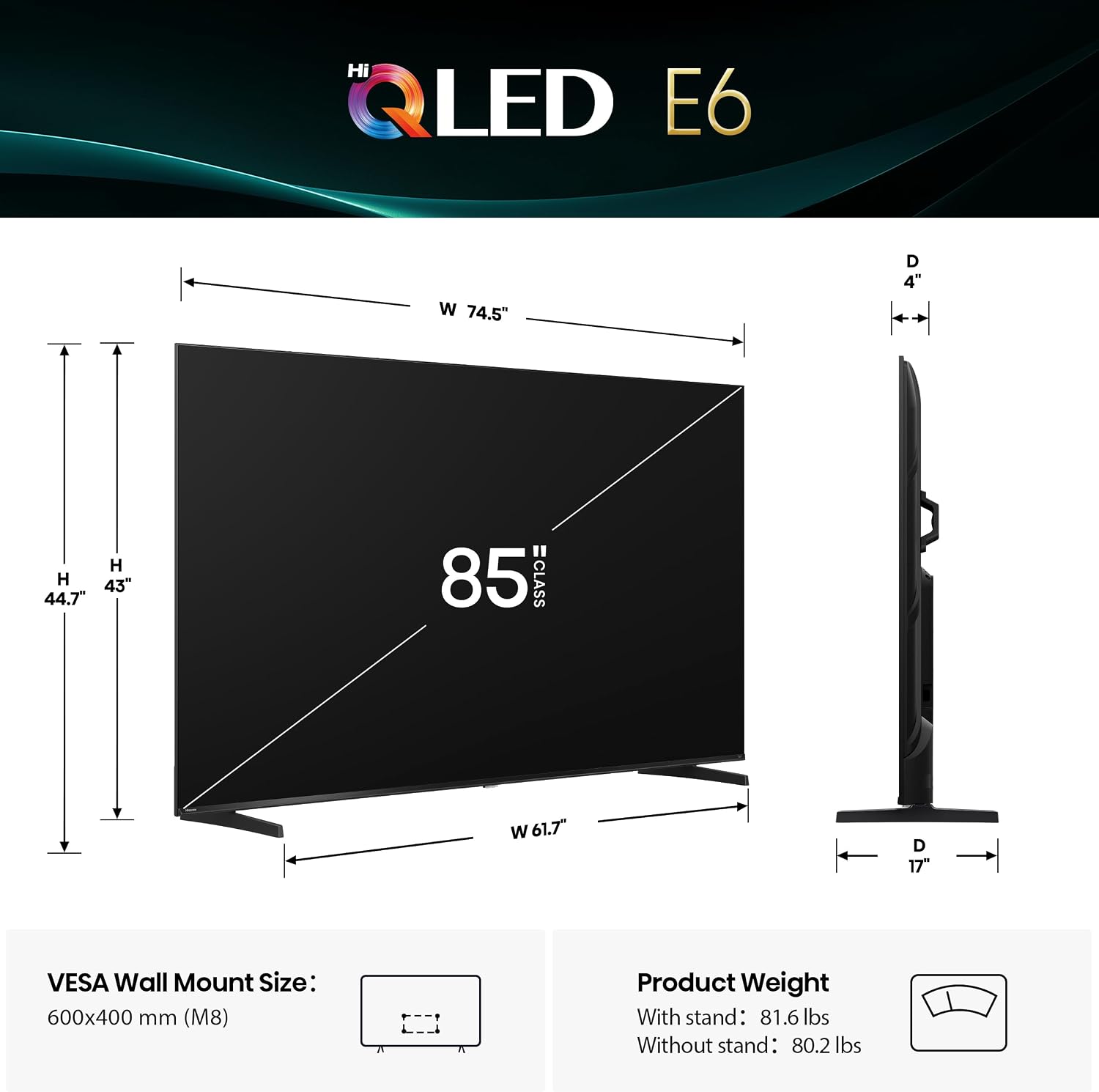 Thumbnail 2 de Hisense 85E6QF E6 Cinema 85-Inch Hi-QLED 4K Fire TV with Dolby Vision
