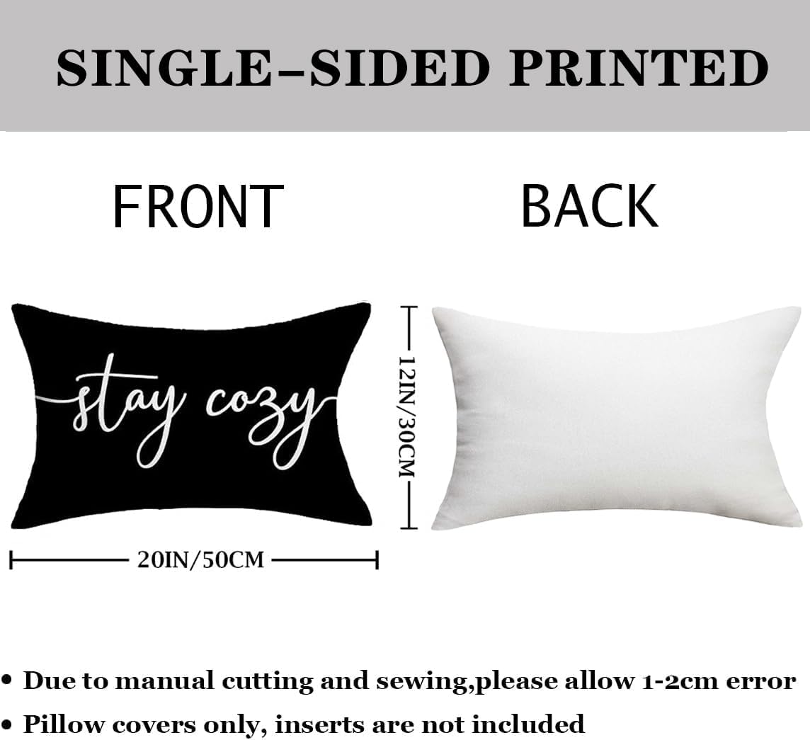 Detalle 2 de rowjow Stay Cozy waterproof throw pillow covers, black, 12 x 20 in, 2-pack