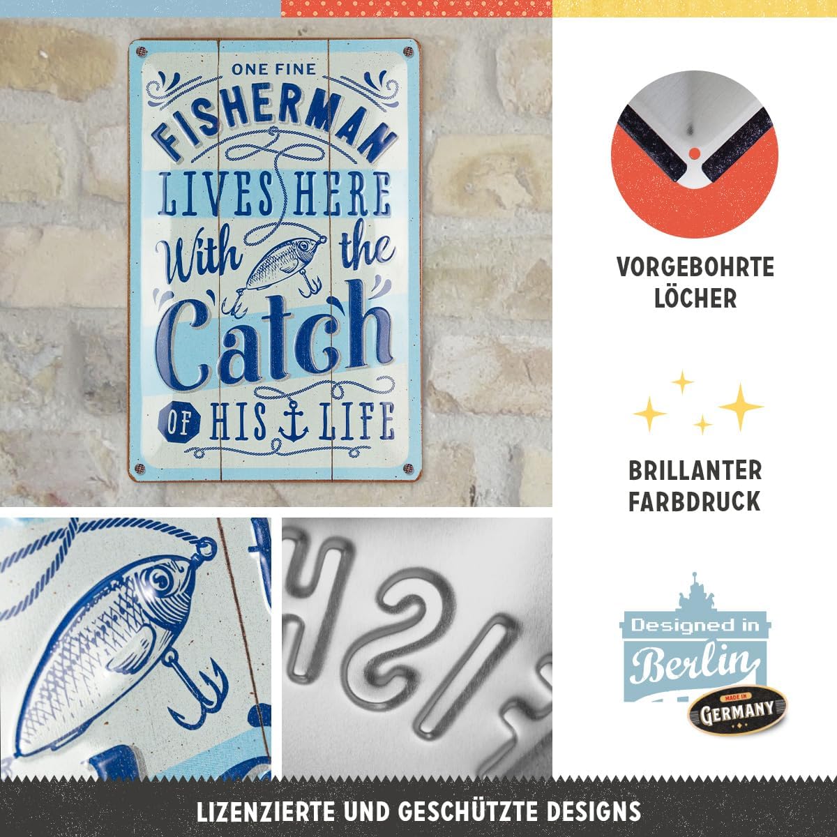Detalle 2 de Nostalgic-Art Retro Blechschild Fisherman Catch 20x30 cm – Geschenkidee für Angler