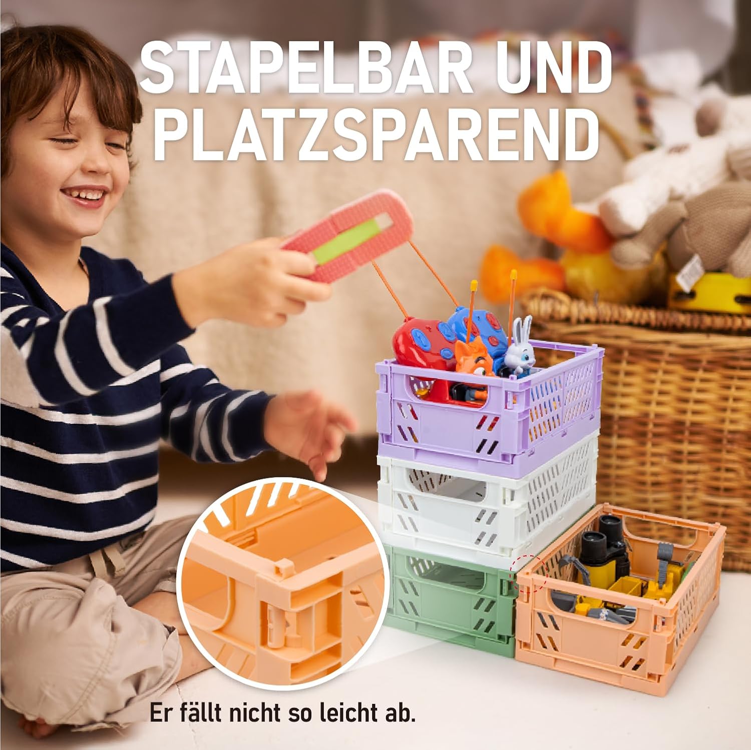 Detalle de iHomara vikbara förvaringskorgar, 4-pack i PP-plast, 25 × 16 × 10 cm