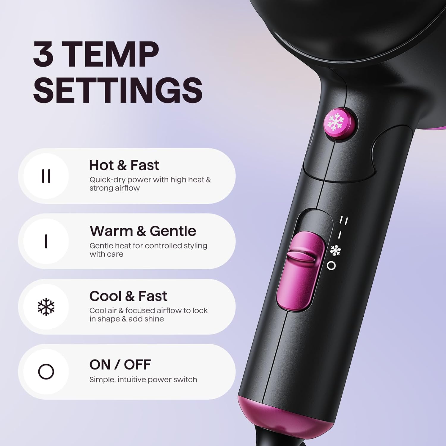 Detalle 2 de Wavytalk Hair Dryer with Diffuser (Foldable, 1600W) — Compact travel blow dryer for curls and waves, Black