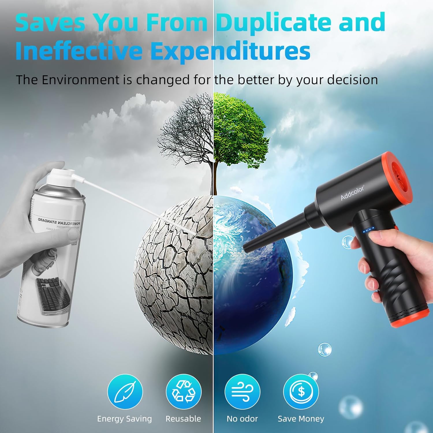 Thumbnail 6 de ADDCOLOR AD-38 Air Duster ricaricabile 6000 mAh con 3 velocità e LED