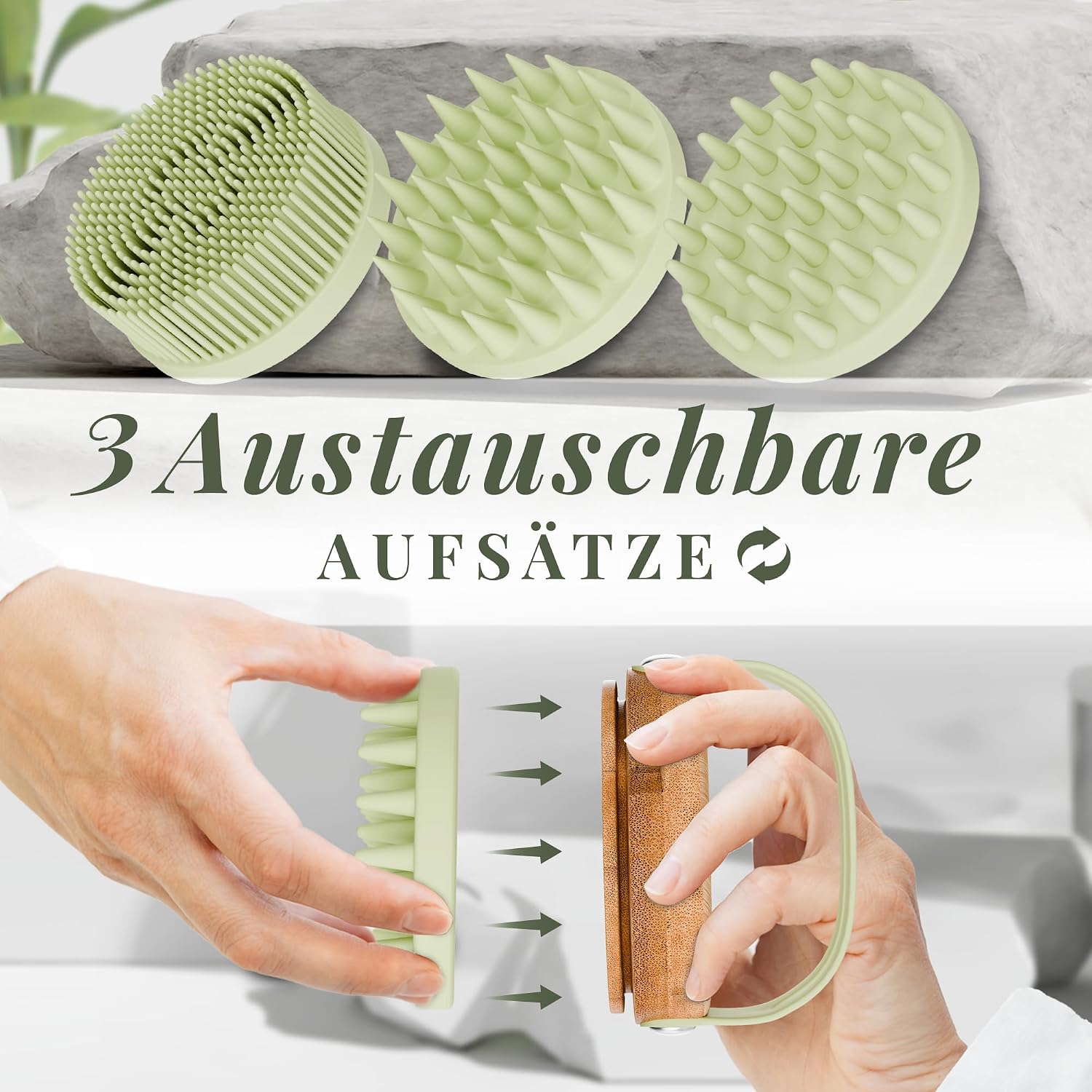 Detalle 2 de BAMBUA Kopfhaut Massagebürste 3 Aufsätze